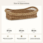 Size chart for the rectangular handwoven willow serving tray showing 37 cm length, 24 cm width and 10 cm height.