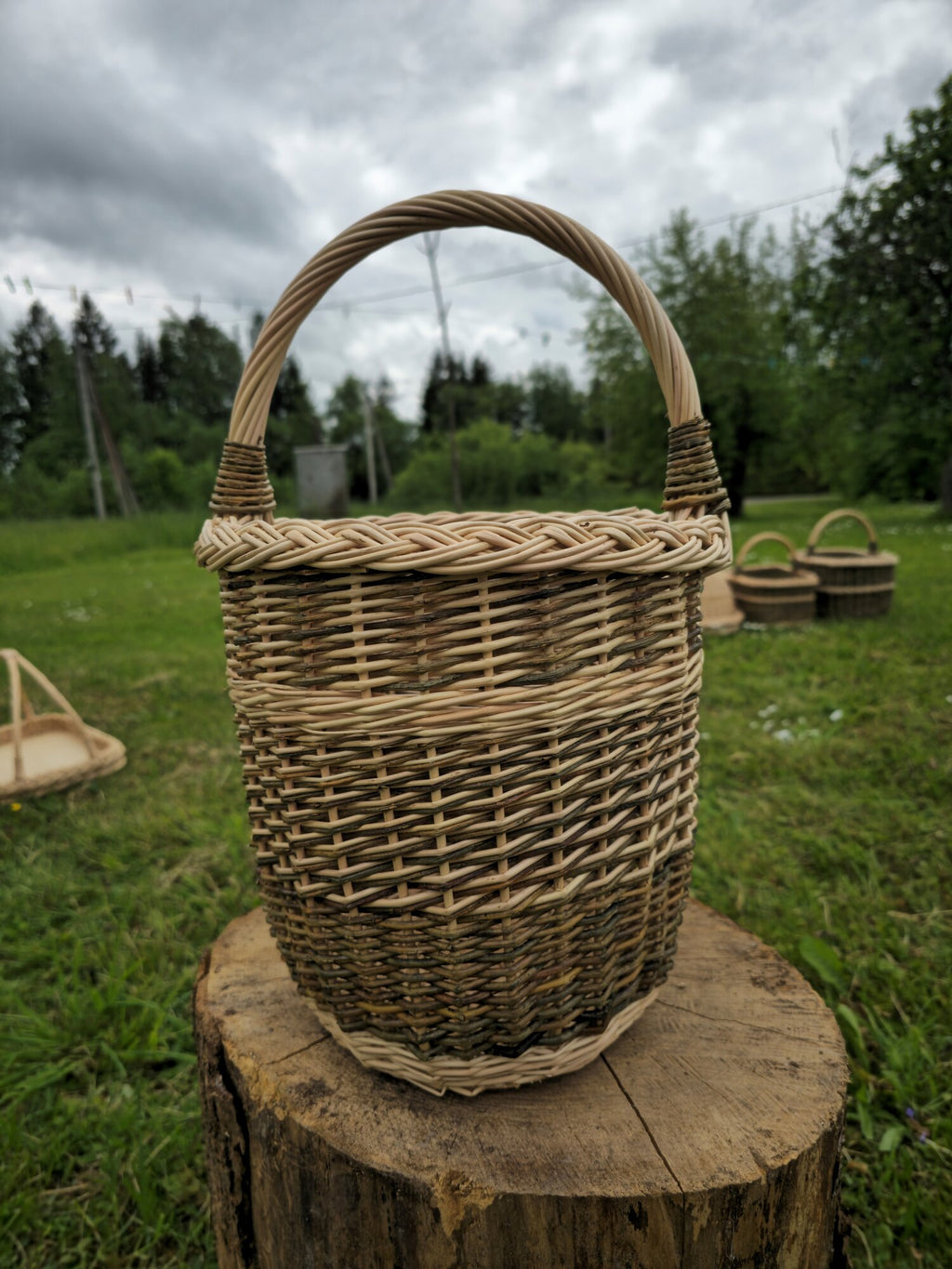 Tall Wicker Basket with Handle