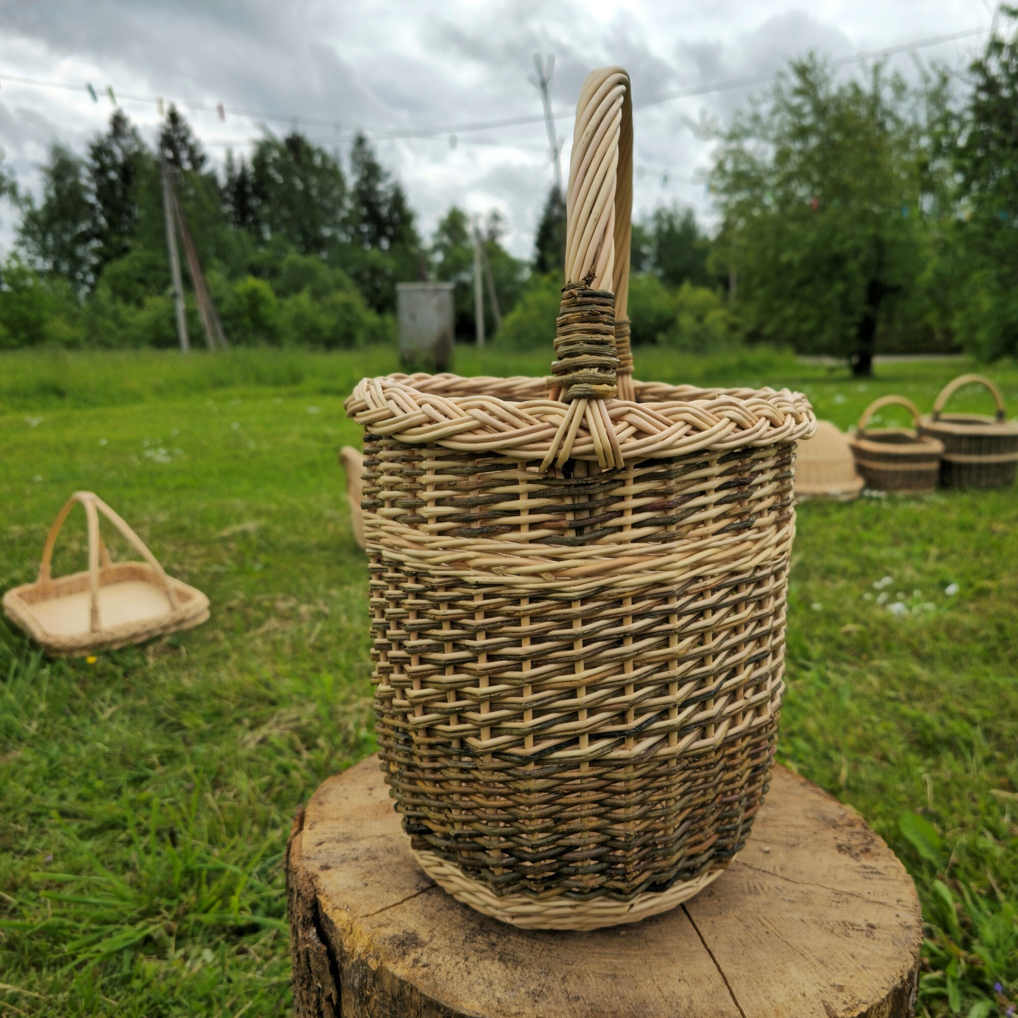 Tall Wicker Basket with Handle