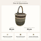 Size chart for the tall wicker basket with handle showing 20 cm diameter and 26 cm height without handle.