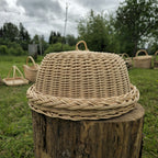 Wicker Food Cloche with Round Tray