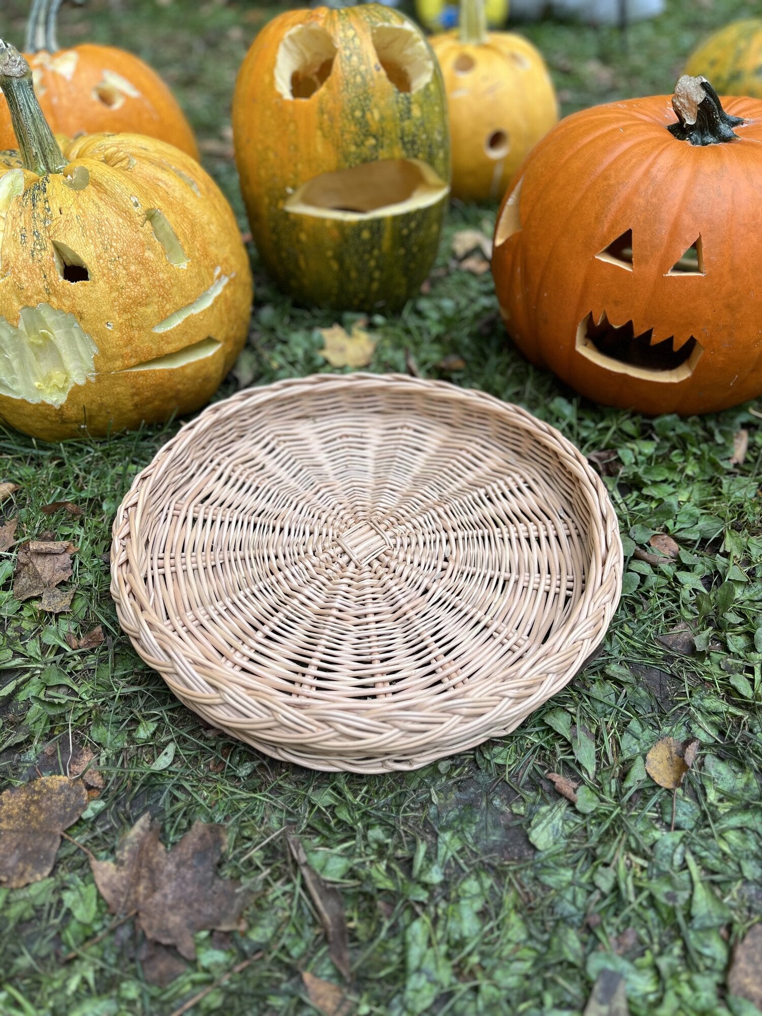 Round Wicker Serving Tray with Braided Rim