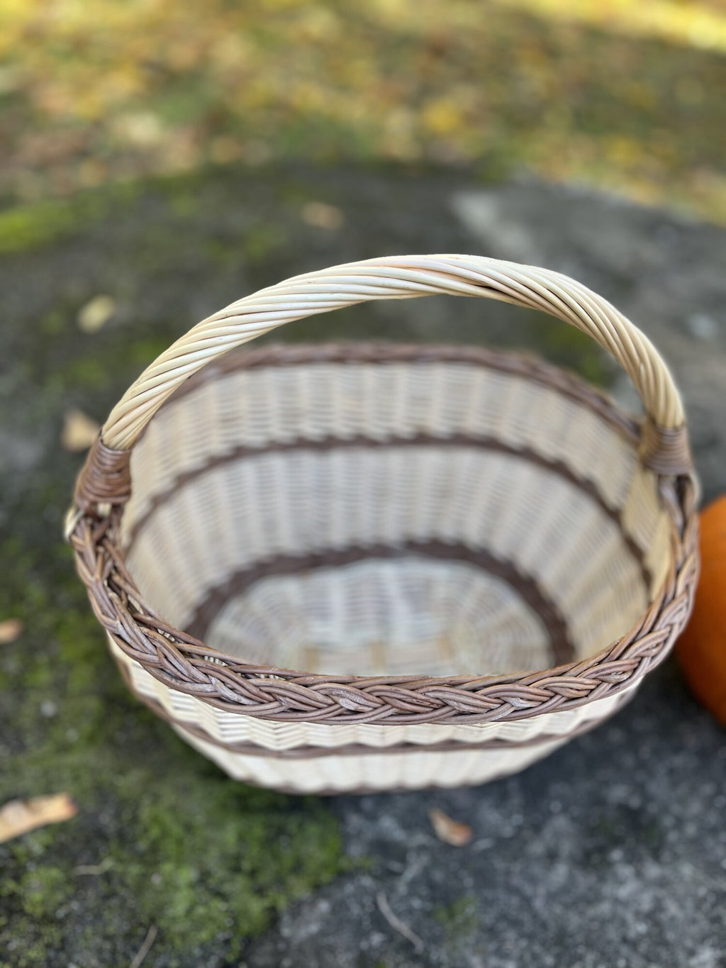 Large Oval Wicker Basket with Arched Handle
