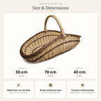 Size chart for the large wicker garden trug showing 36 cm height, 70 cm length and 42 cm width.