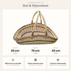 Size chart for the large handwoven willow garden trug with two handles showing 36 cm height, 70 cm length and 42 cm width