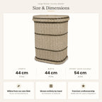 Size chart for the large square wicker laundry hamper with lid showing 54 cm height, 44 cm length and 44 cm width