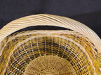 Close-up of the woven body and the twisted handle of the wicker trug basket, showing the hand weave of the inner wall