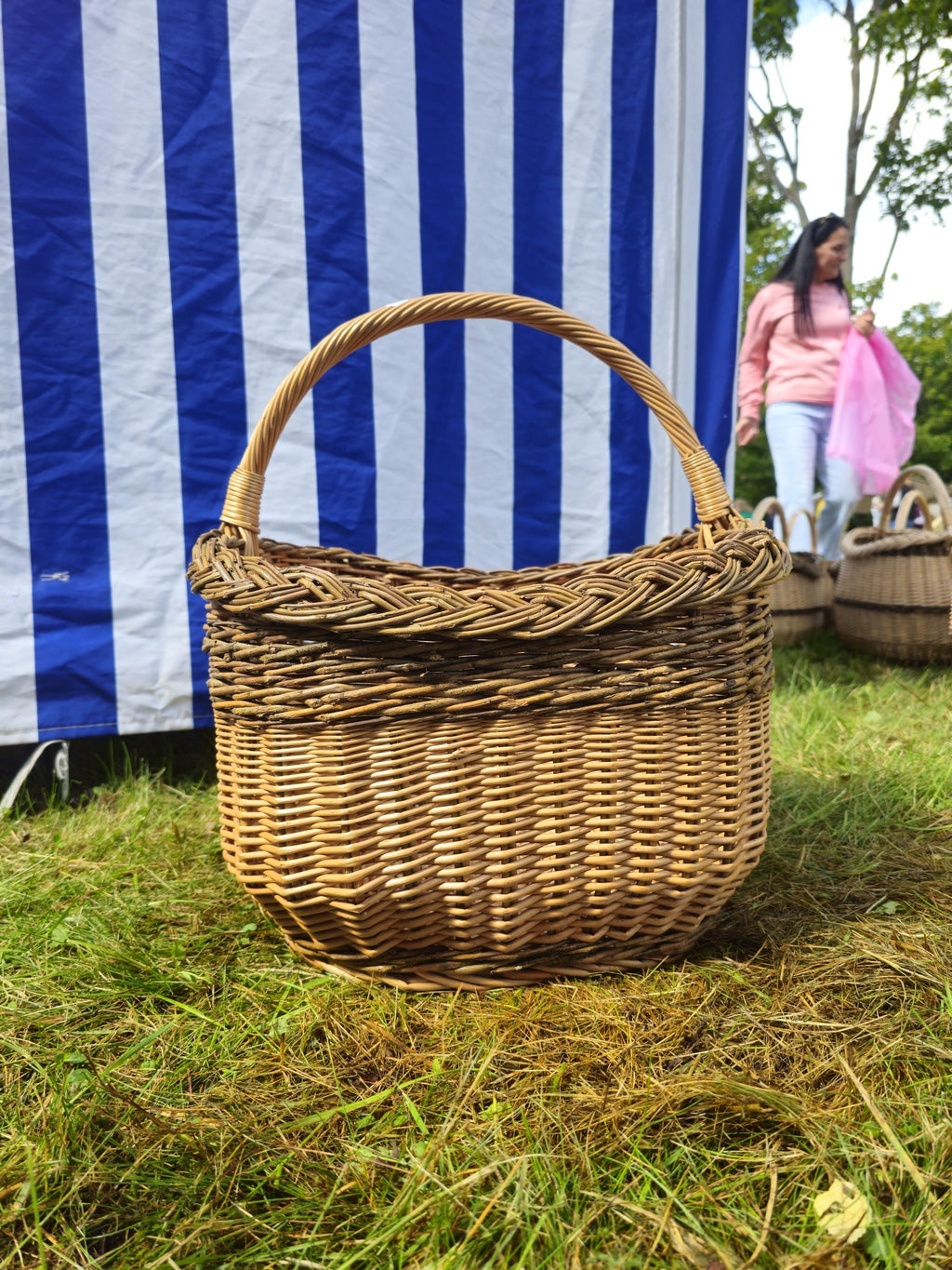 Wicker Mushroom Basket with Braided Rim