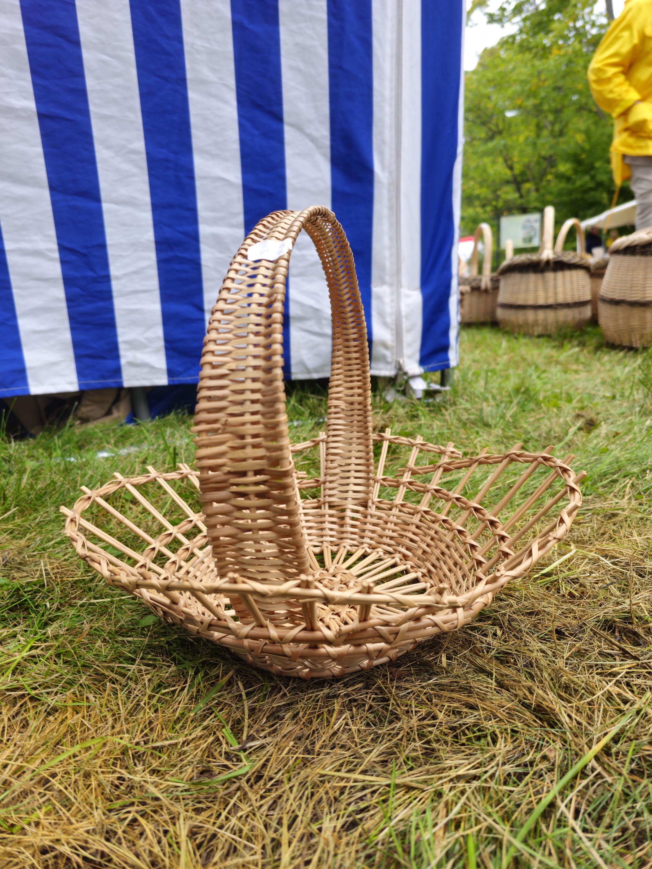 Shallow Wicker Display Basket with Arched Handle