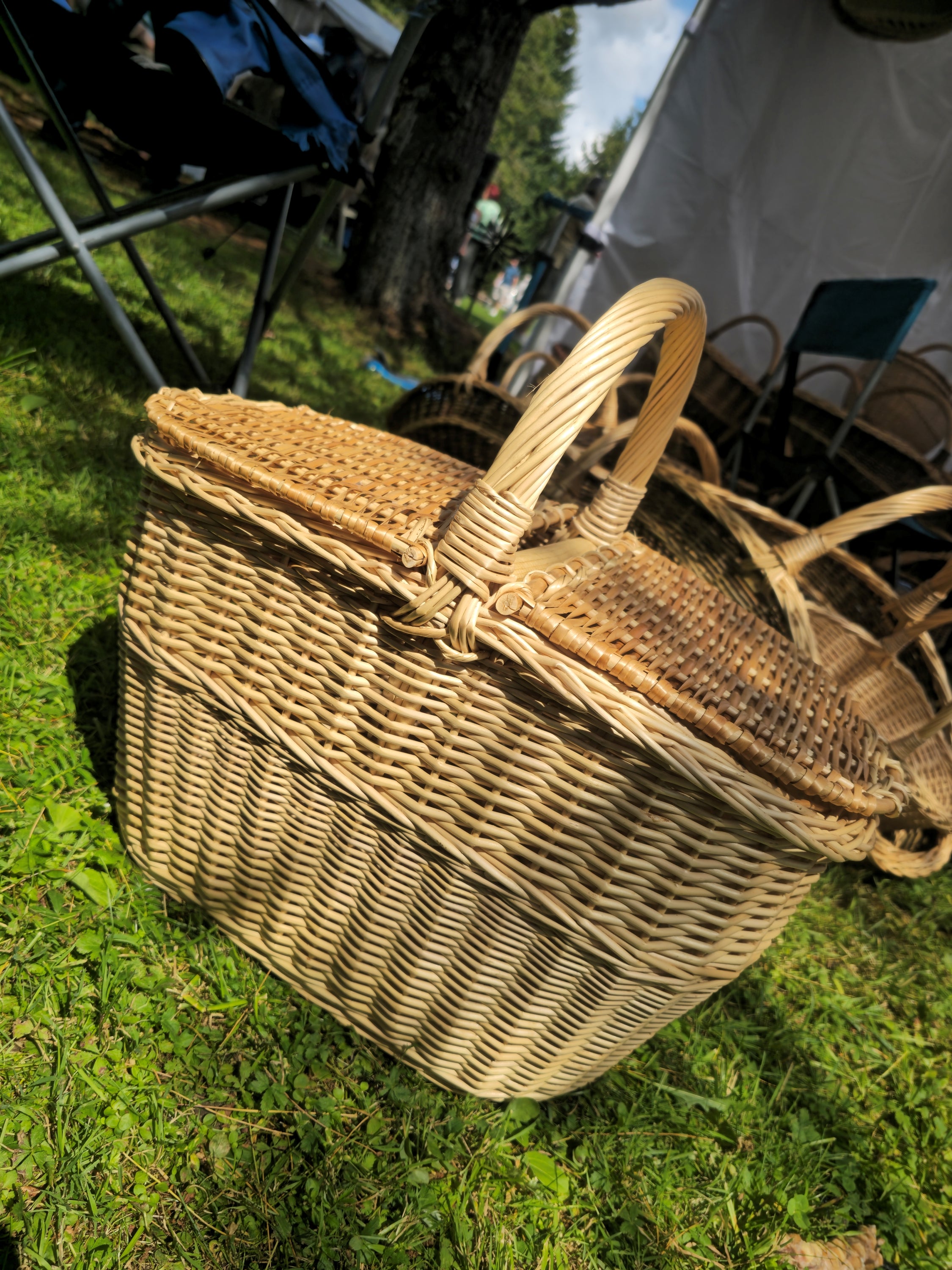 Large Handmade Picnic Wicker Basket with Double Lid