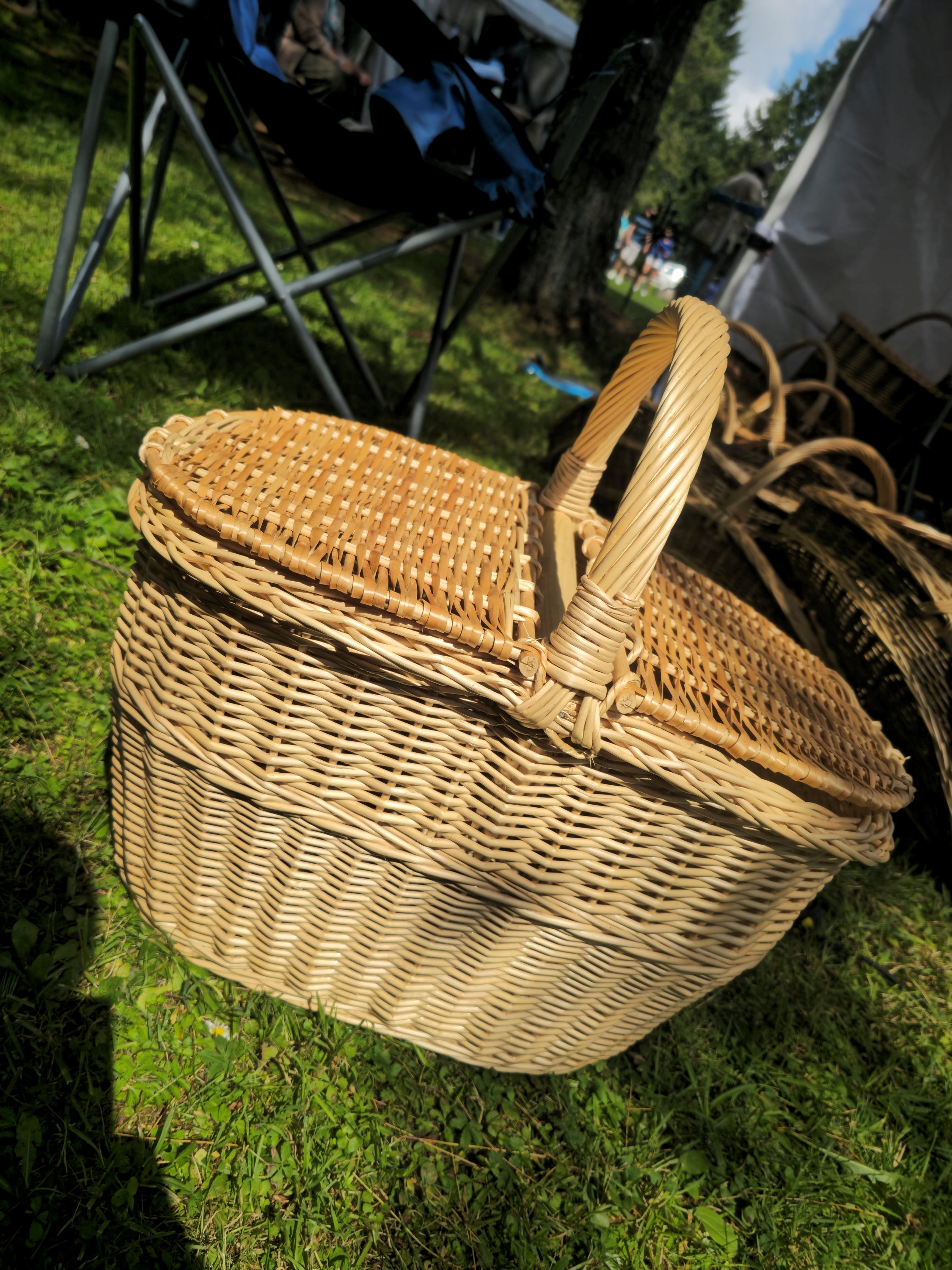 Large Handmade Picnic Wicker Basket with Double Lid