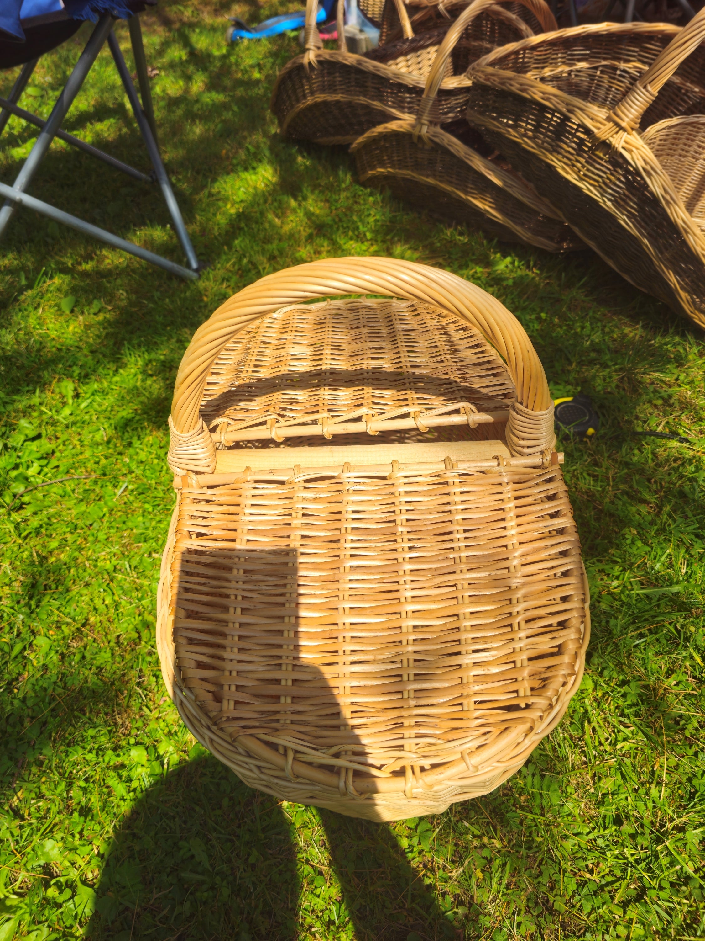 Large Handmade Picnic Wicker Basket with Double Lid