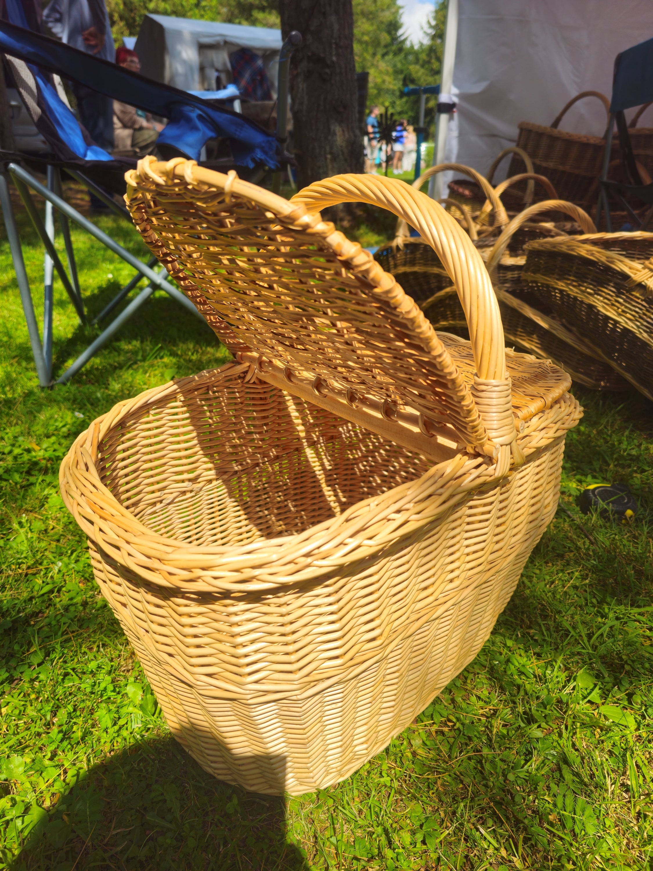 Large Handmade Picnic Wicker Basket with Double Lid