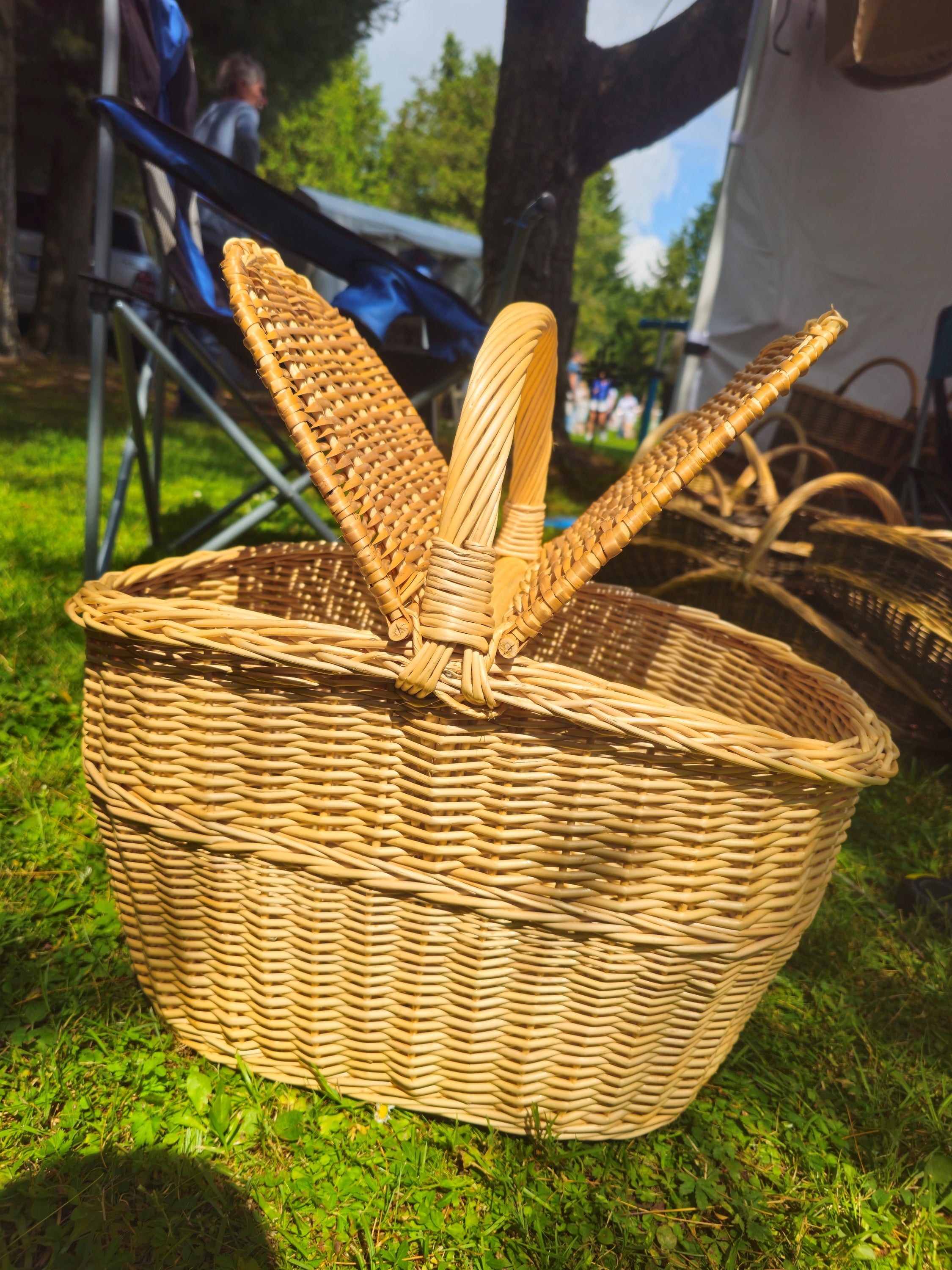 Large Handmade Picnic Wicker Basket with Double Lid