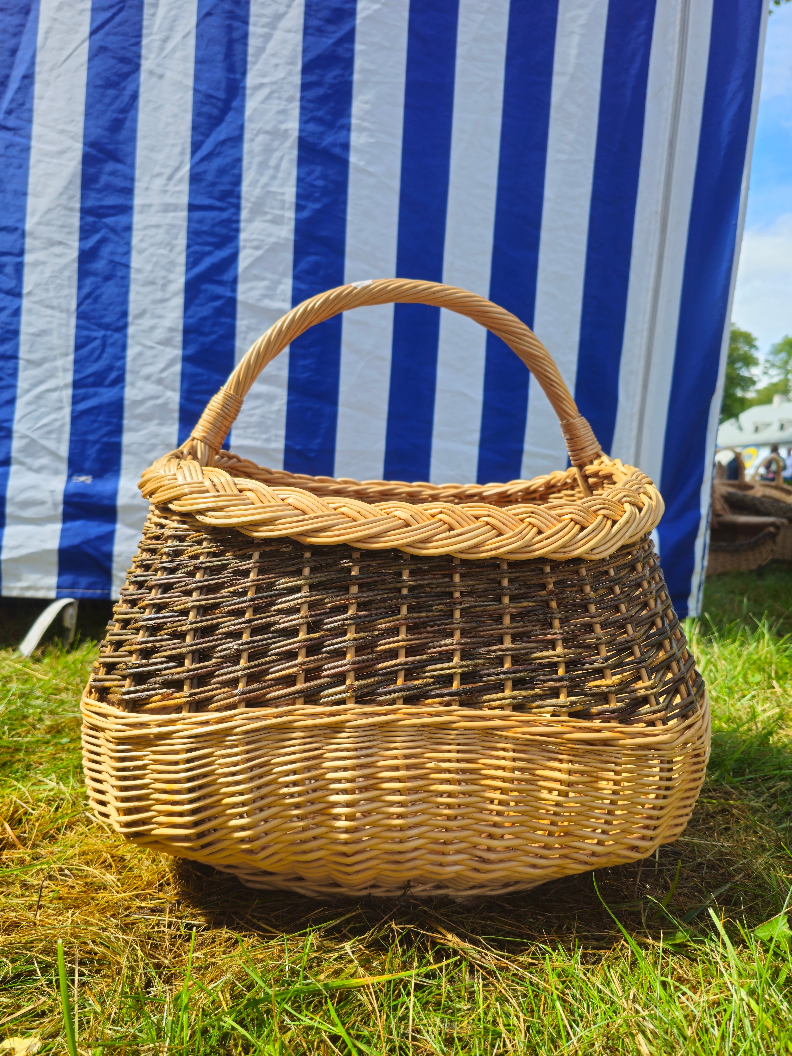 Large Wicker Basket with Rustic Two-Tone Weave