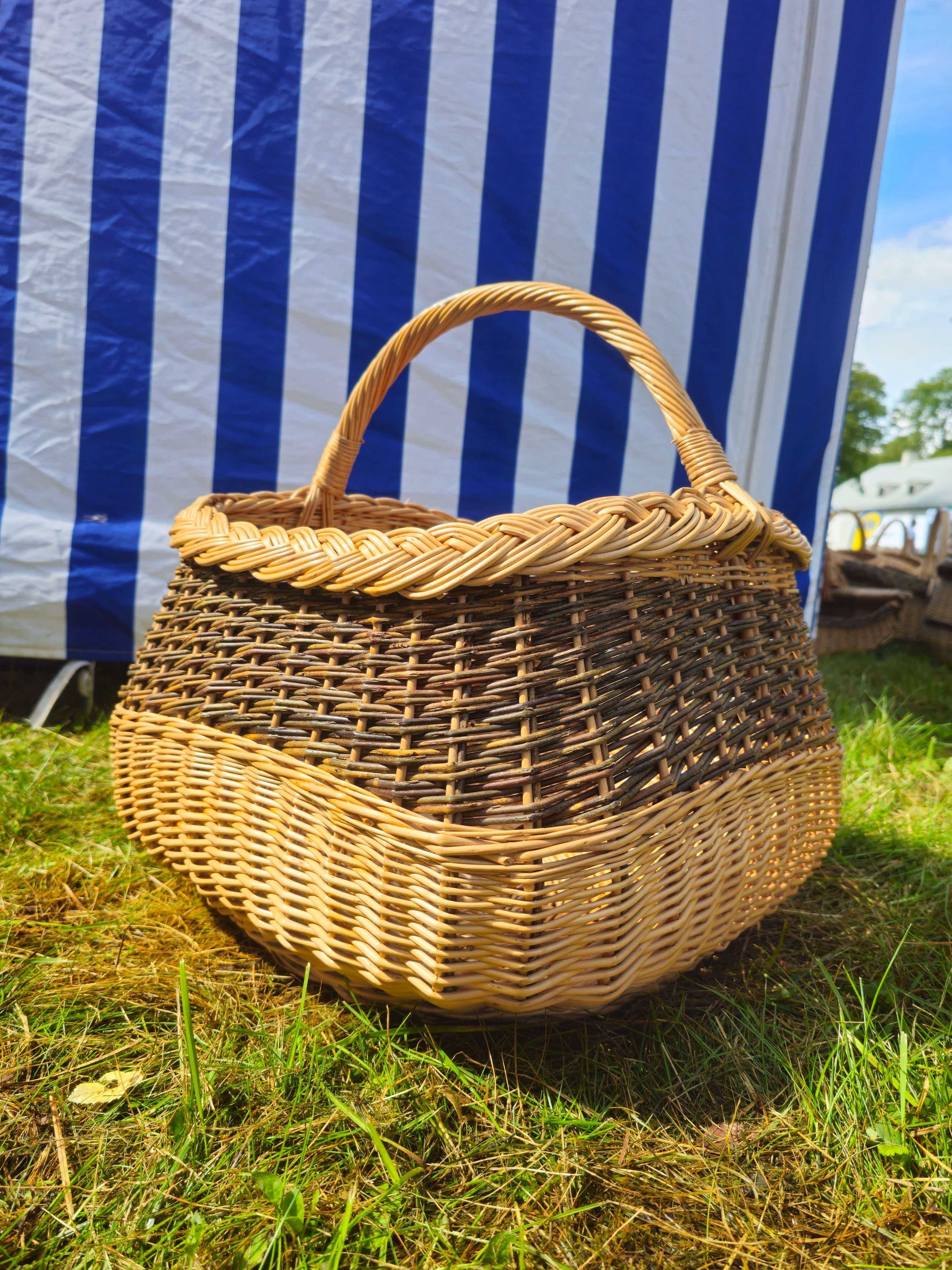 Large Wicker Basket with Rustic Two-Tone Weave