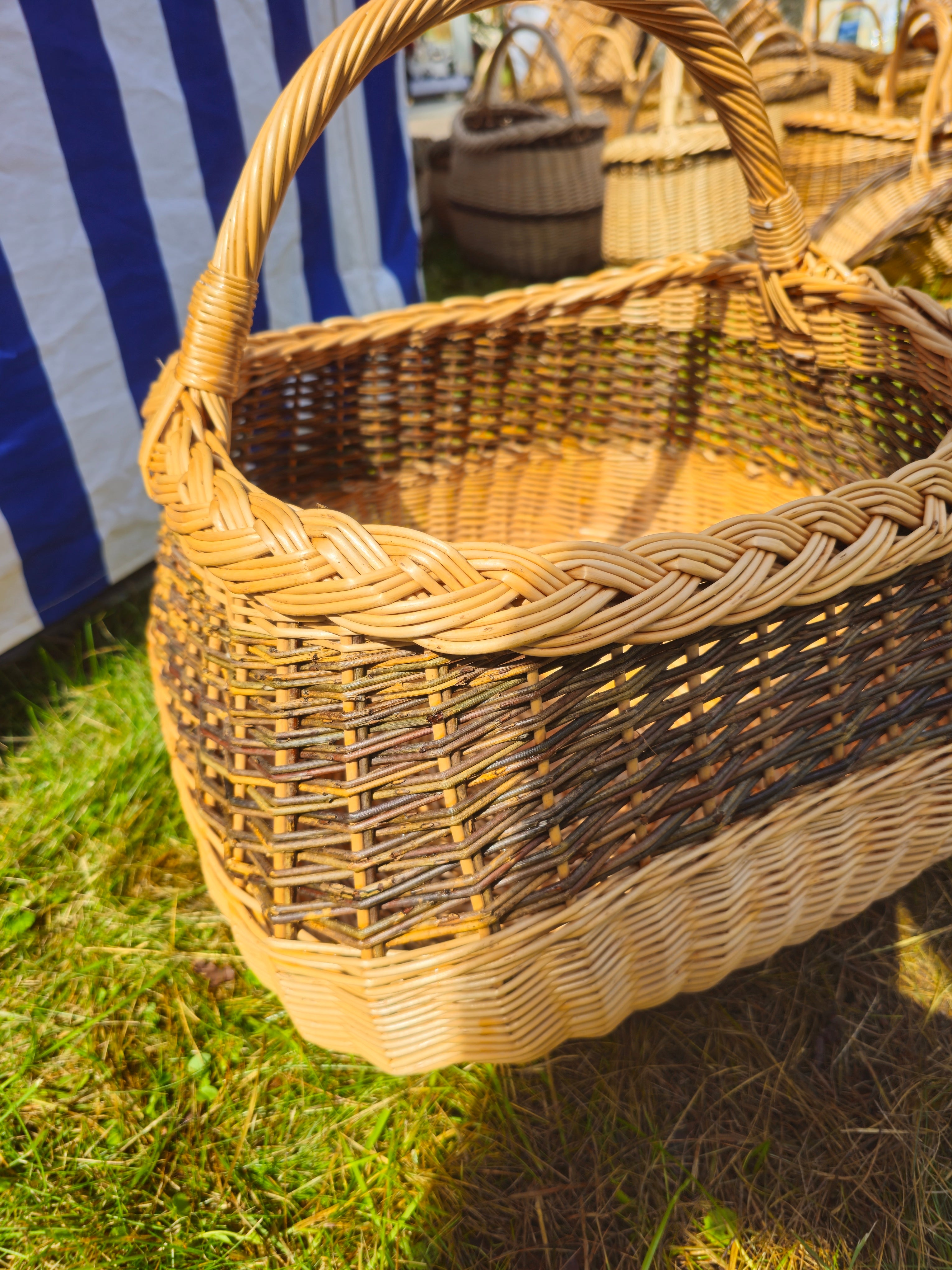 Large Wicker Basket with Rustic Two-Tone Weave