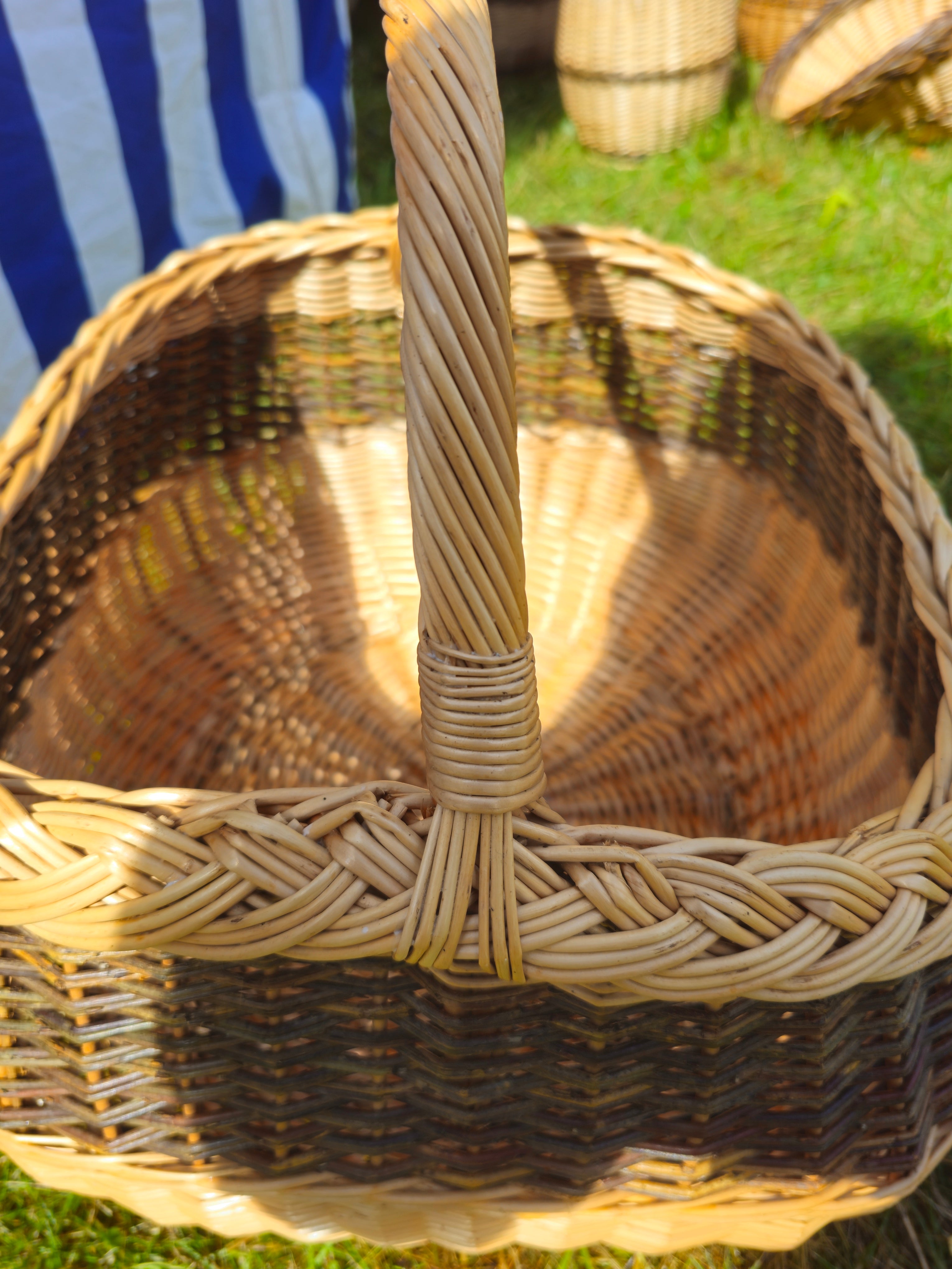 Large Wicker Basket with Rustic Two-Tone Weave