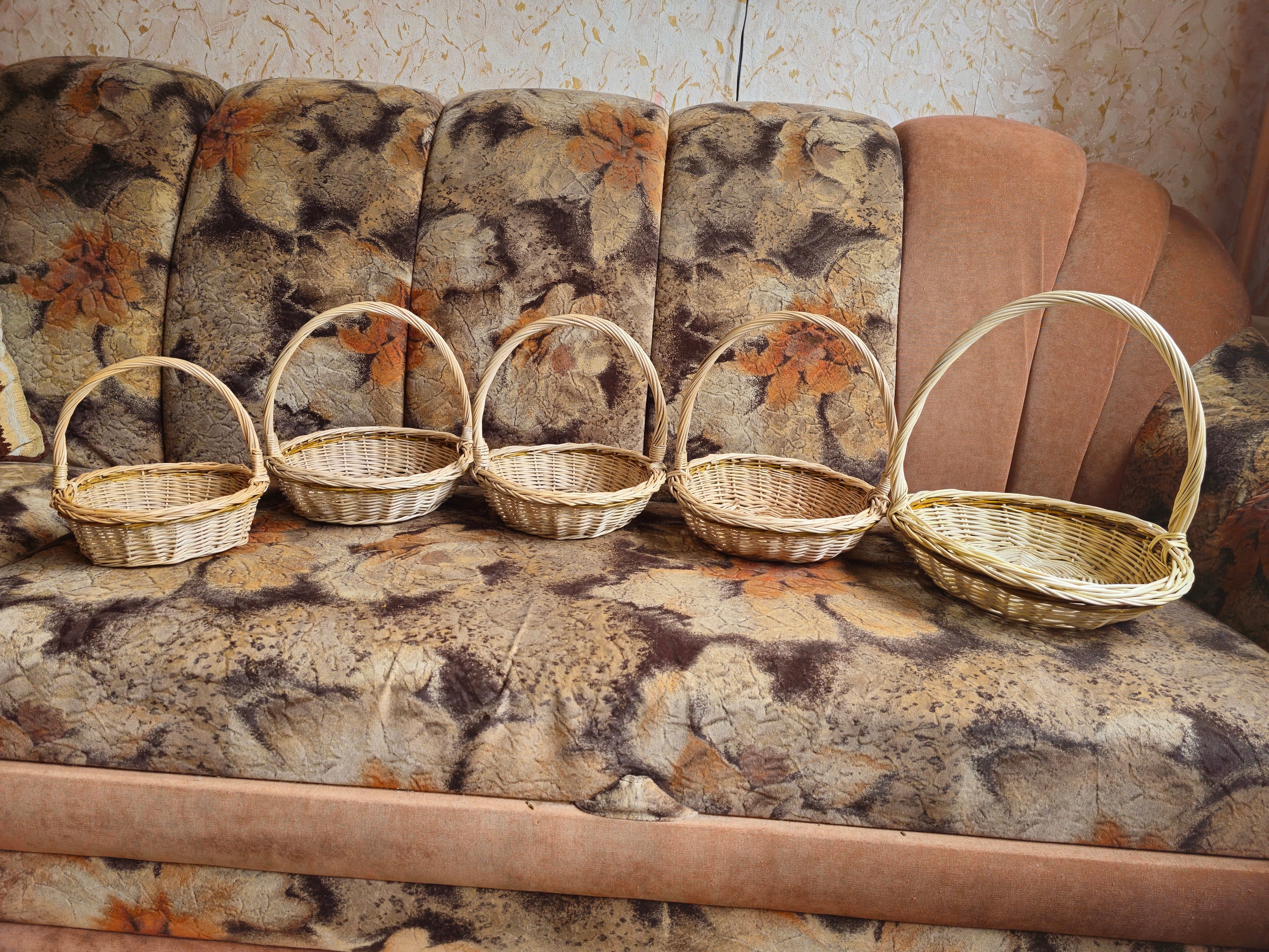 Shallow Wicker Basket with Handle
