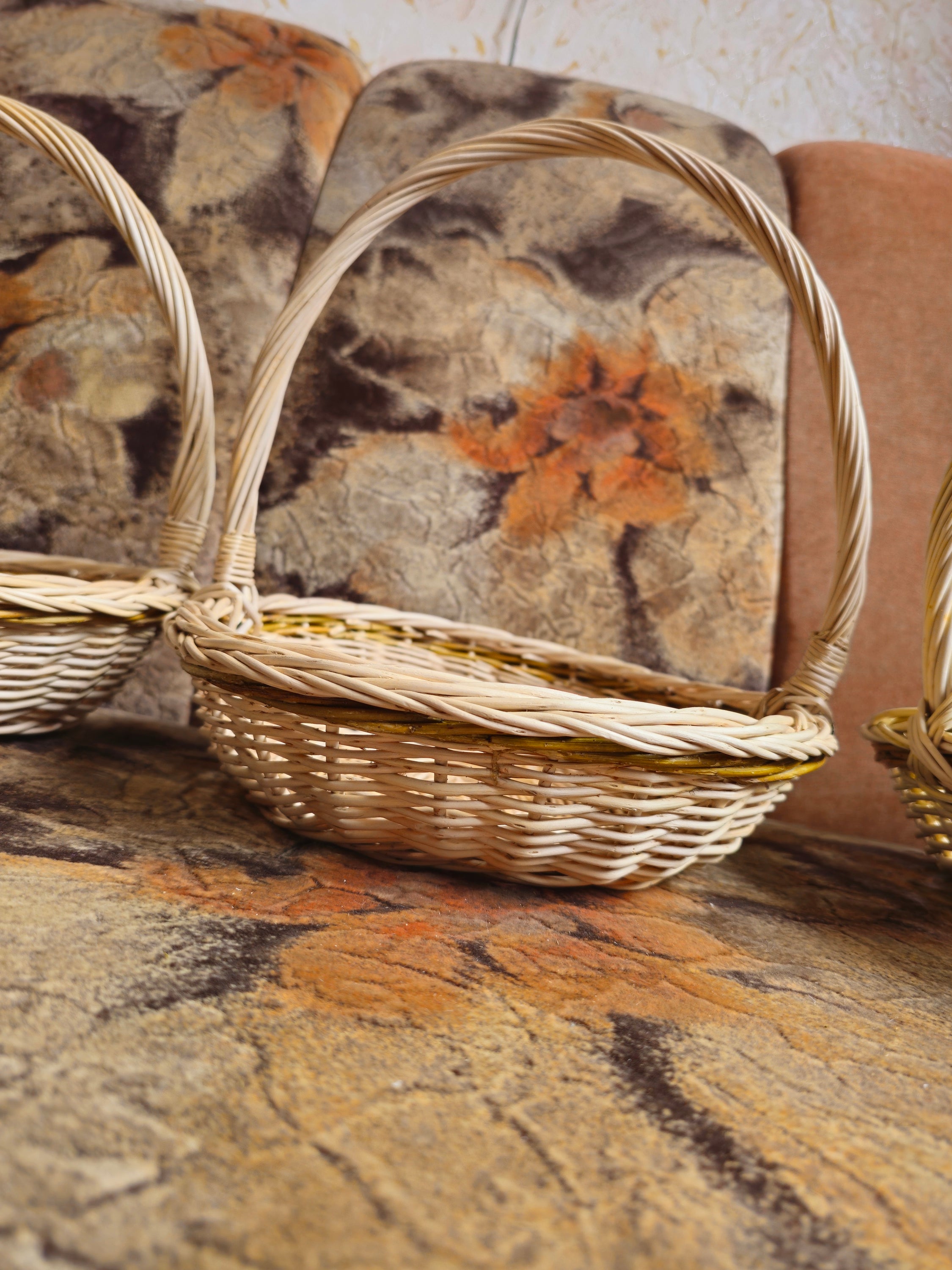 Shallow Wicker Basket with Handle