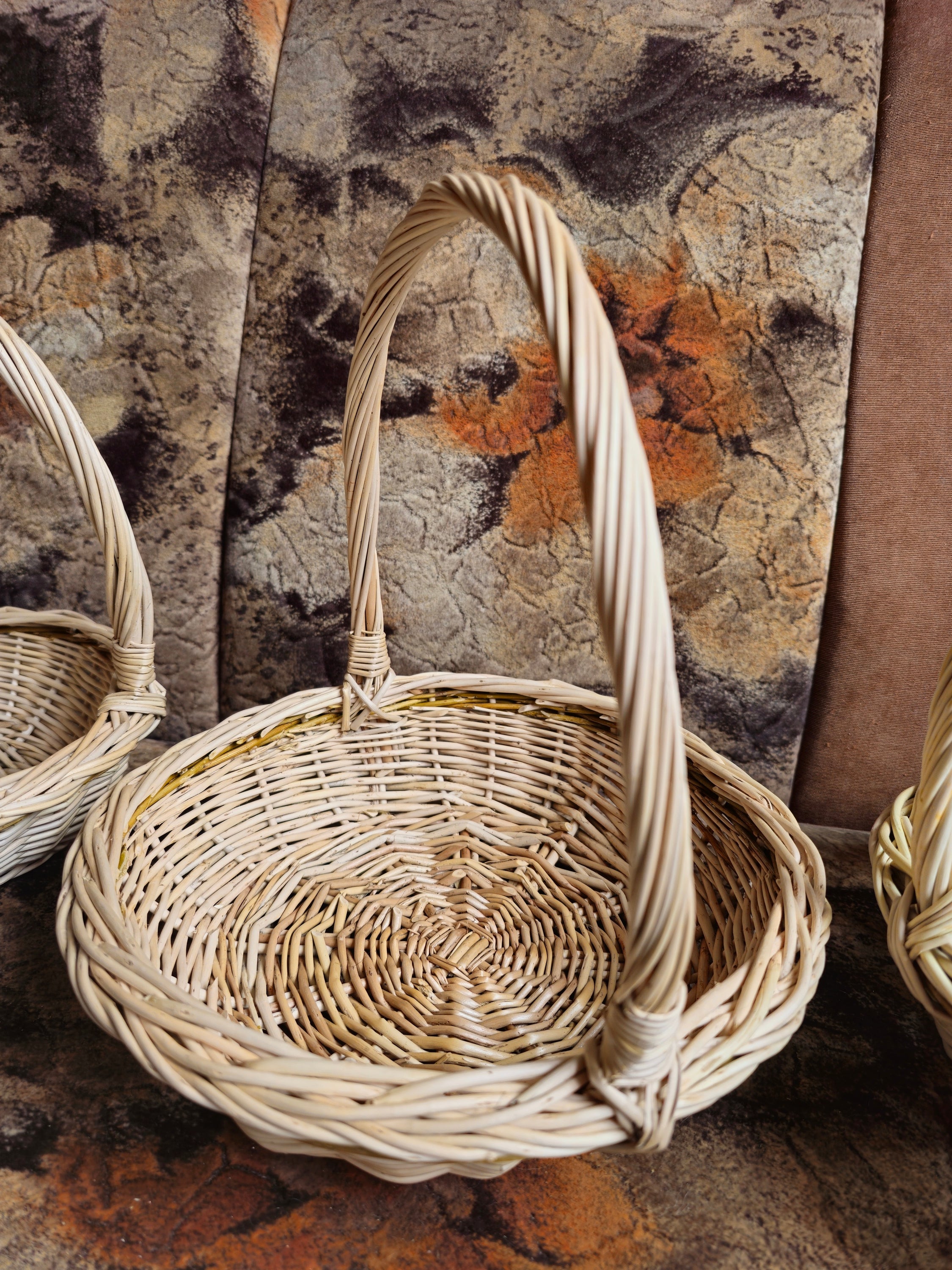Shallow Wicker Basket with Handle