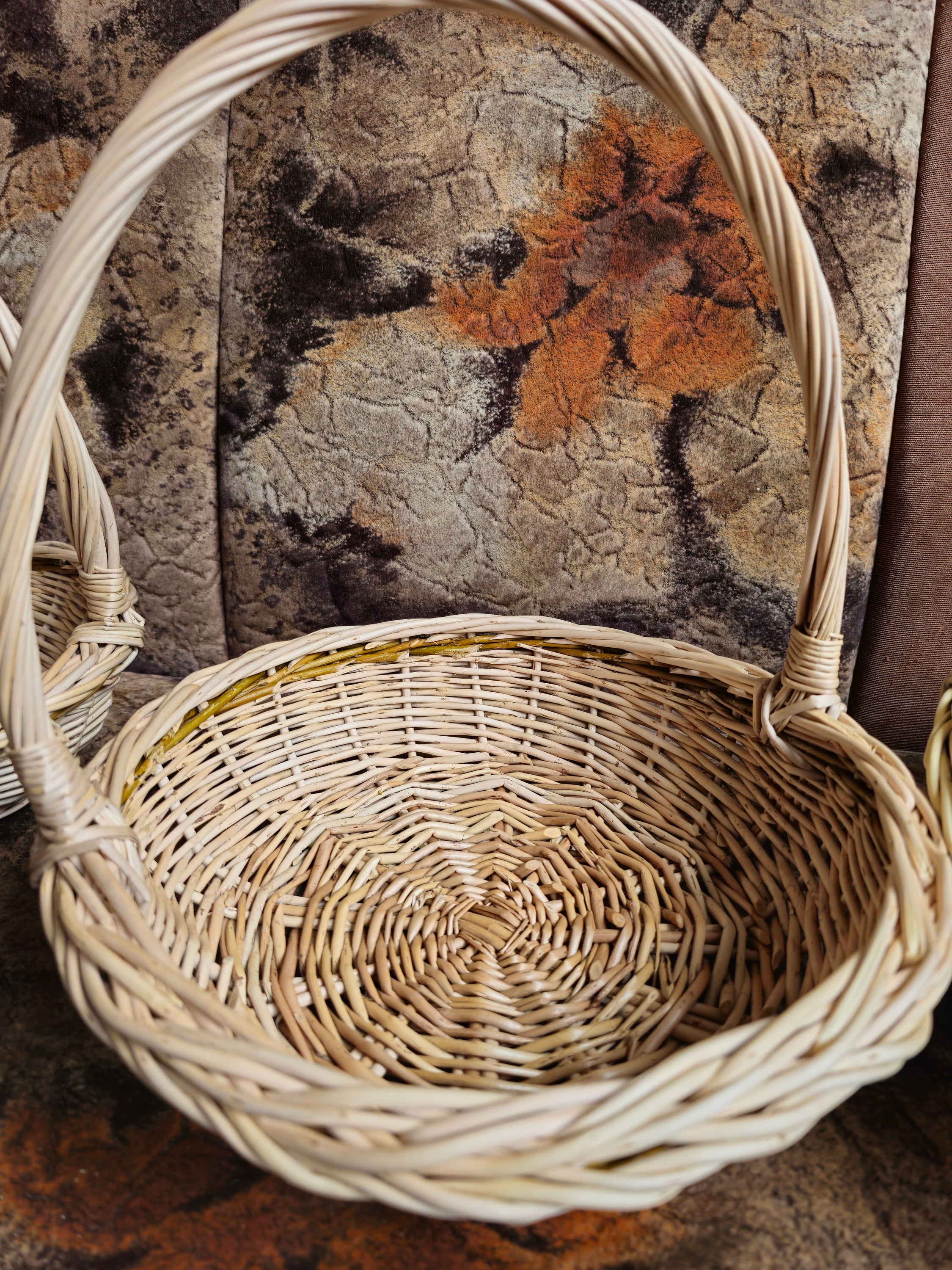 Shallow Wicker Basket with Handle