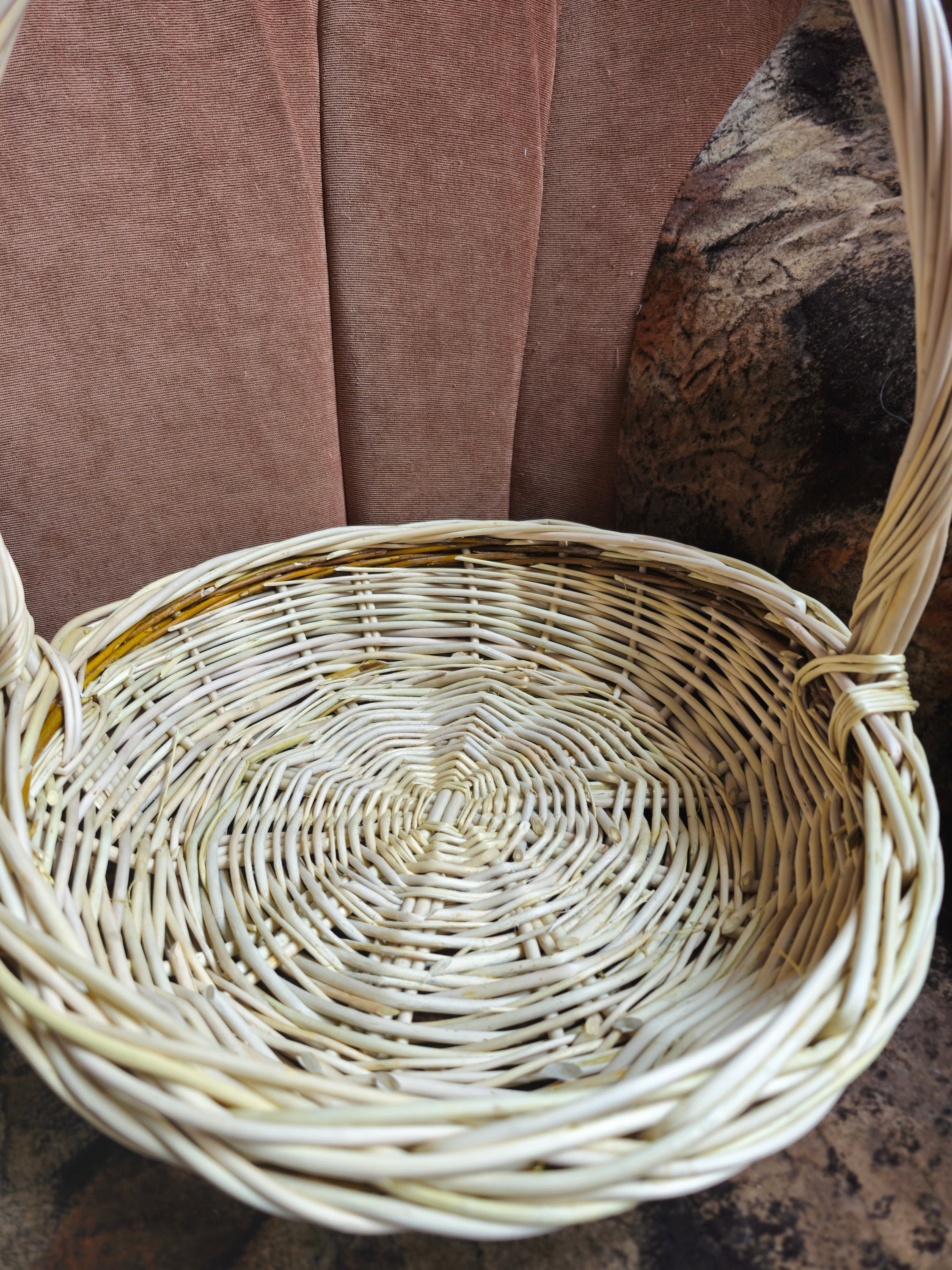 Shallow Wicker Basket with Handle