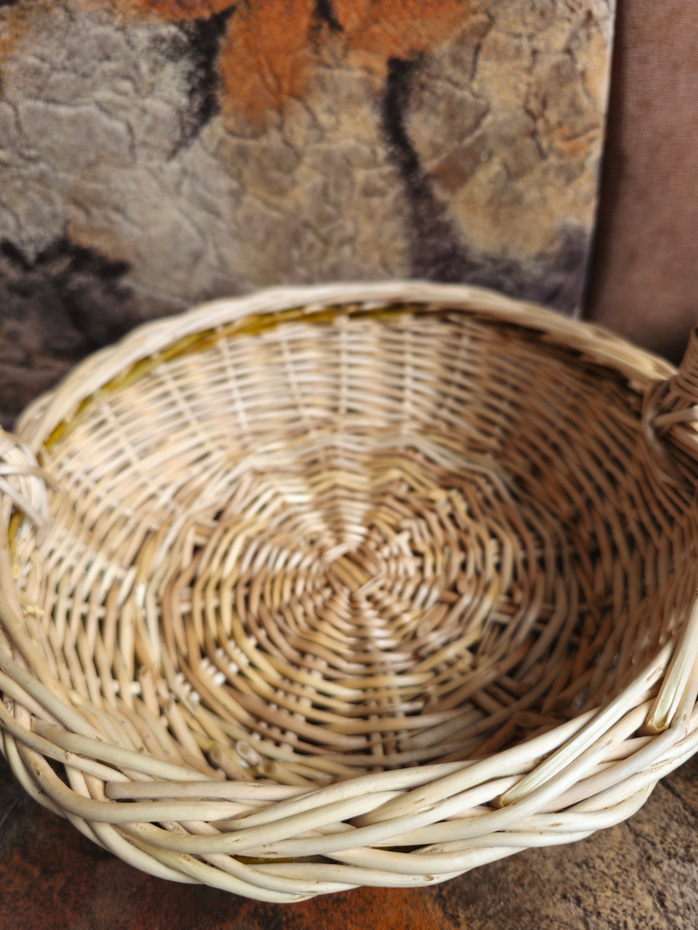 Shallow Wicker Basket with Handle