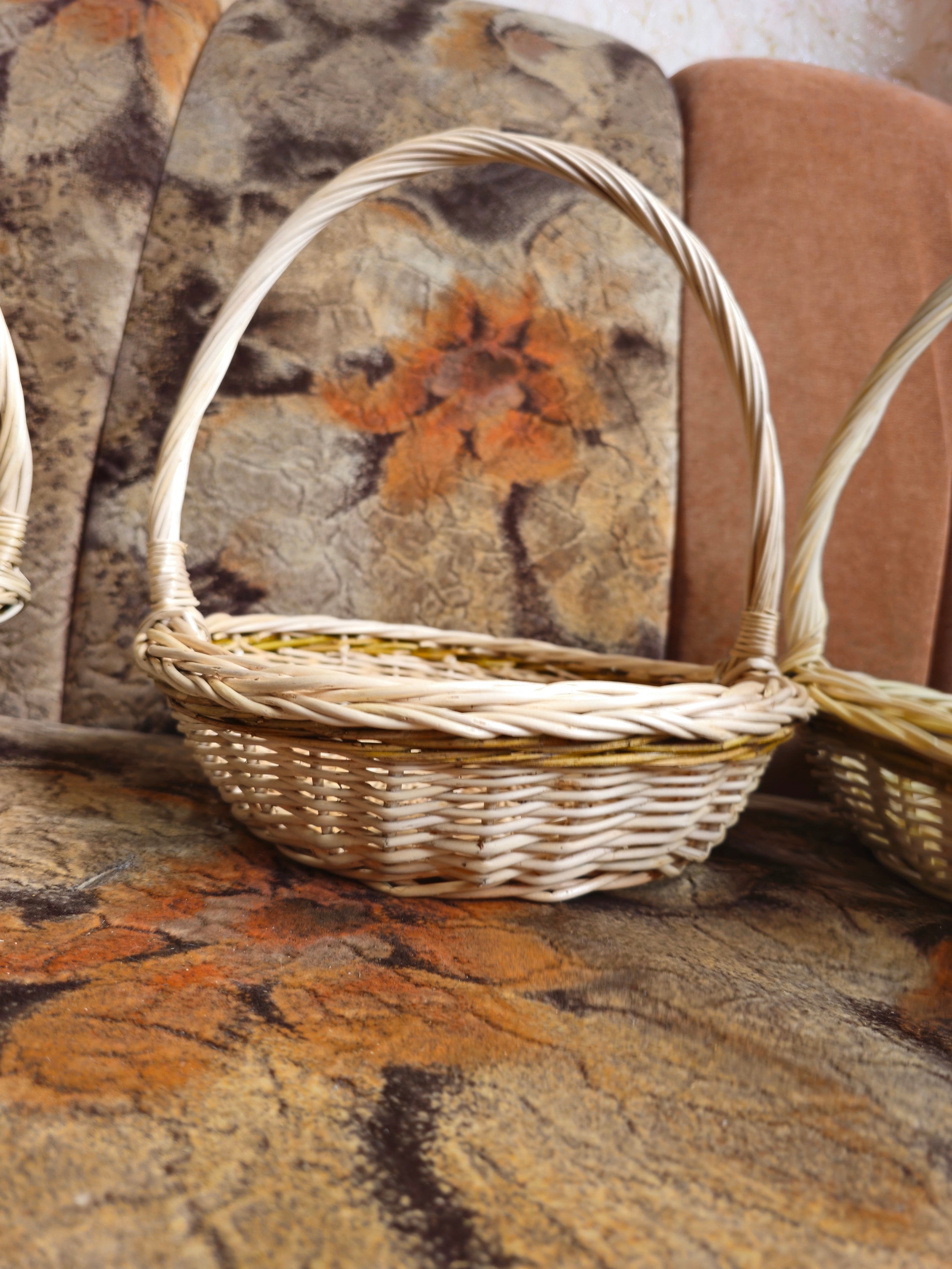 Shallow Wicker Basket with Handle
