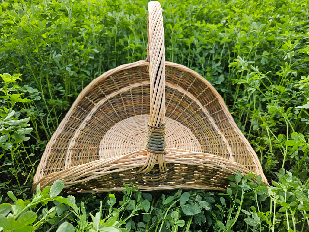 Large Wicker Flower Basket with Arched Handle