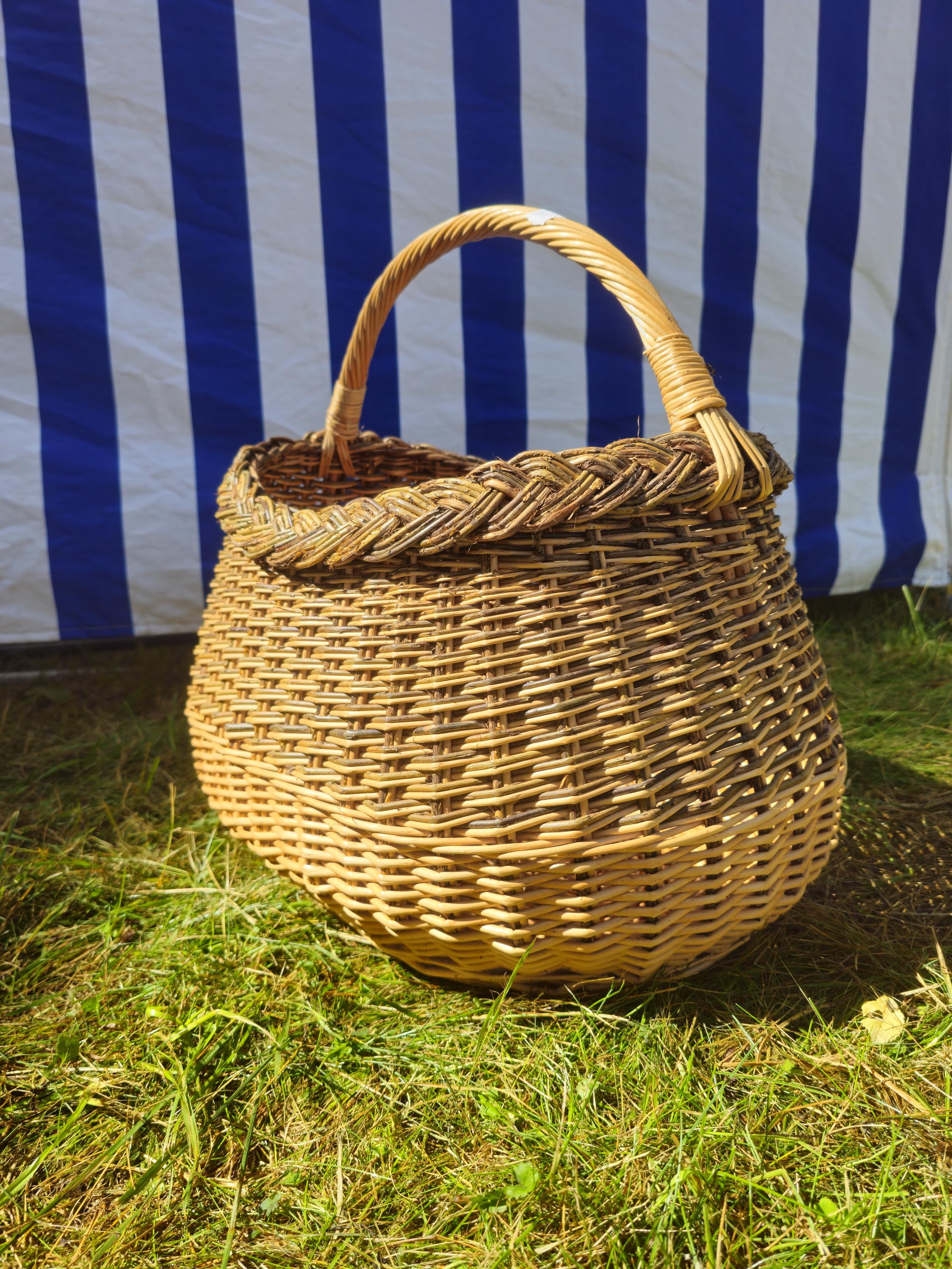 Wicker Mushroom Basket with Braided Rim