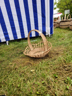 Shallow Wicker Display Basket with Arched Handle