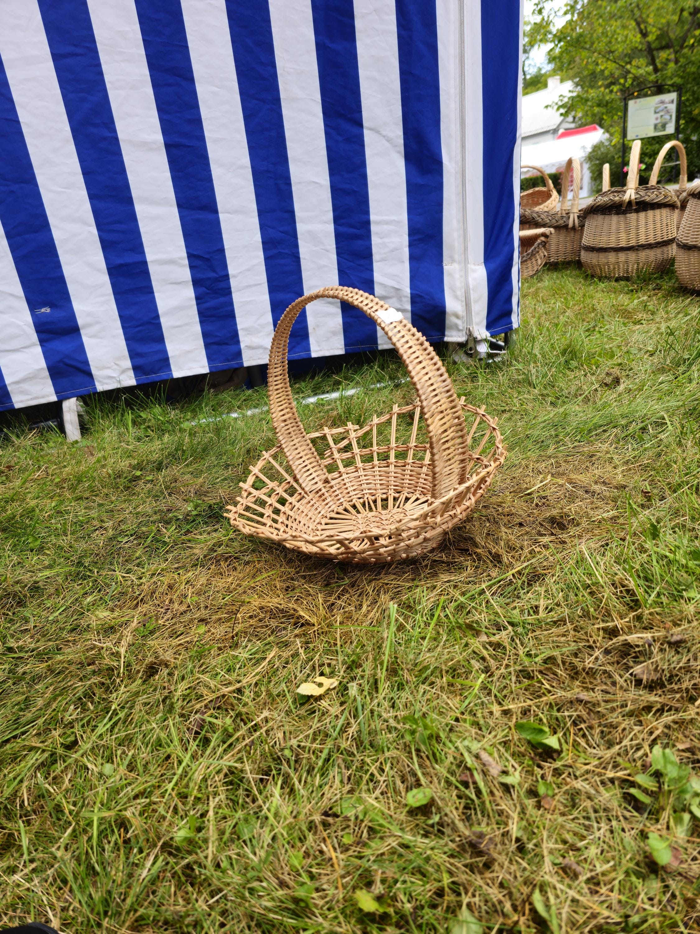 Shallow Wicker Display Basket with Arched Handle
