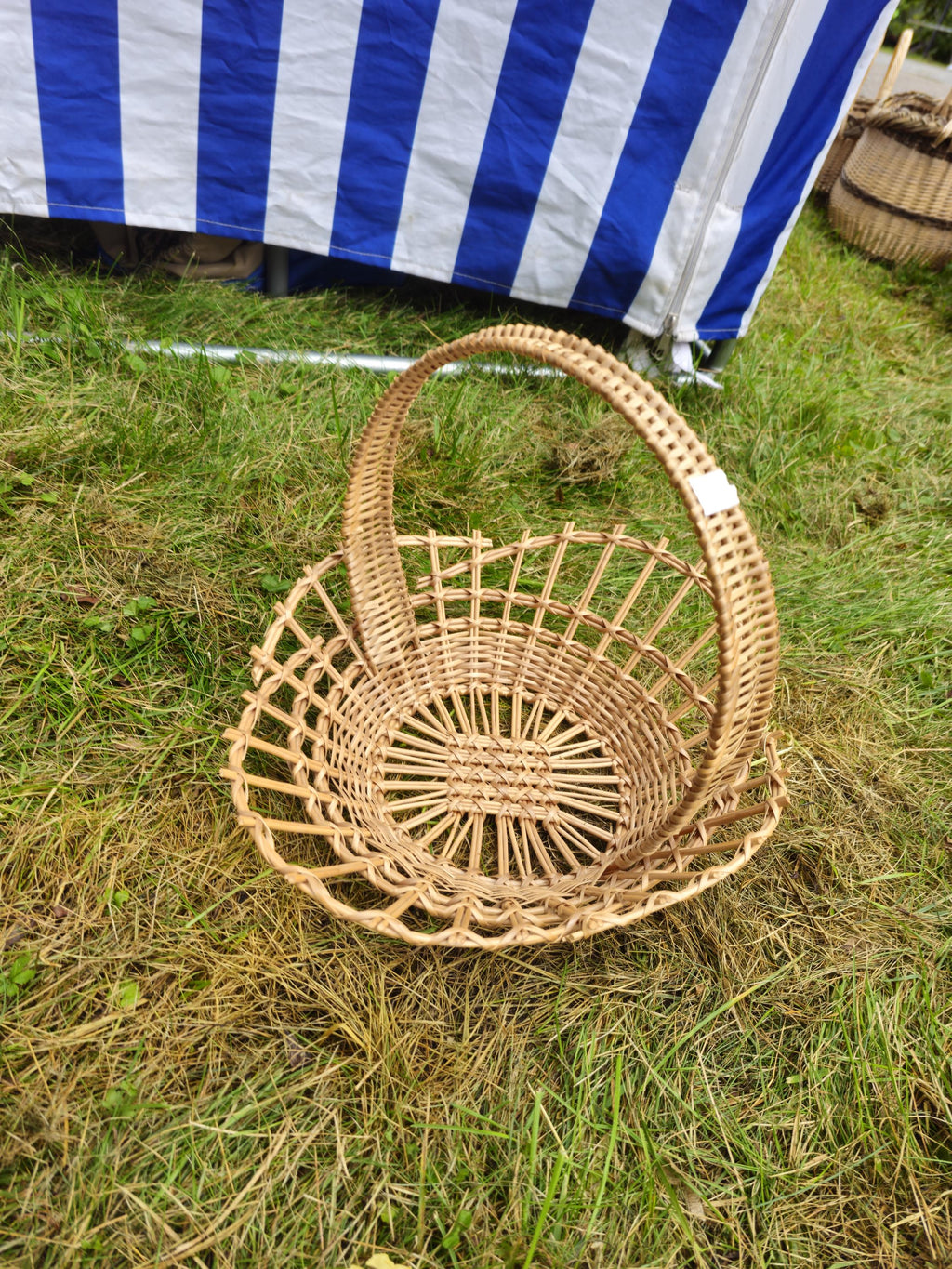 Shallow Wicker Display Basket with Arched Handle