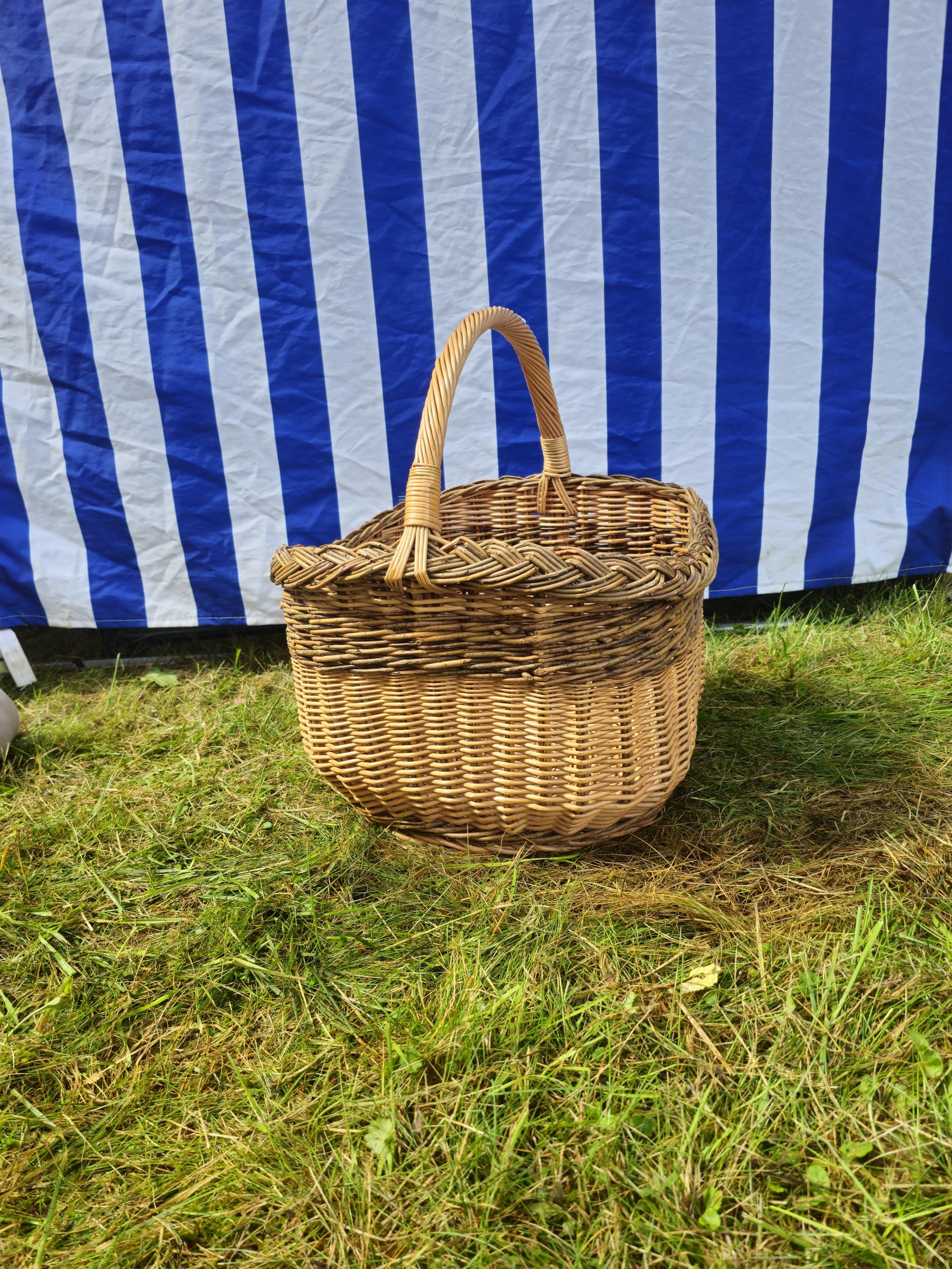 Wicker Mushroom Basket with Braided Rim