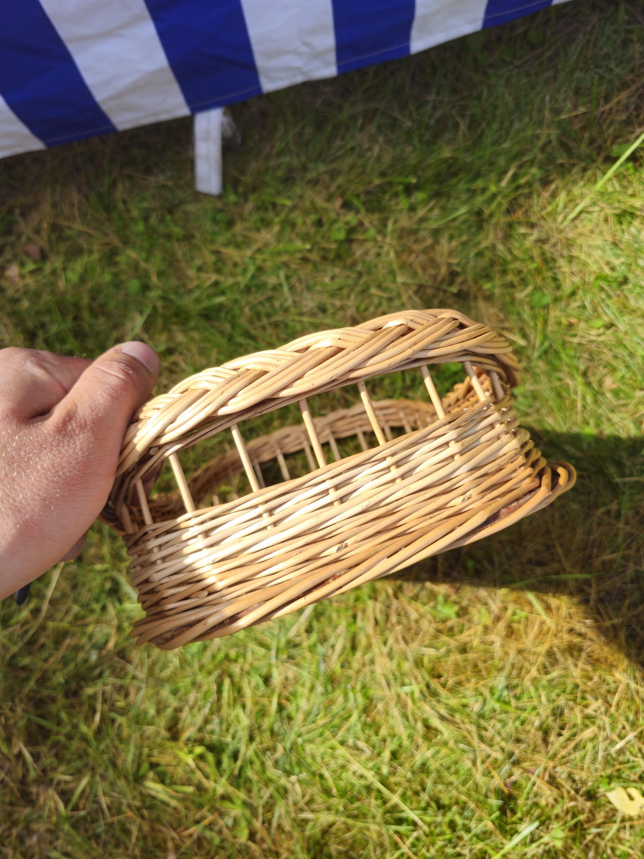 Wicker Serving Tray with Wooden Base