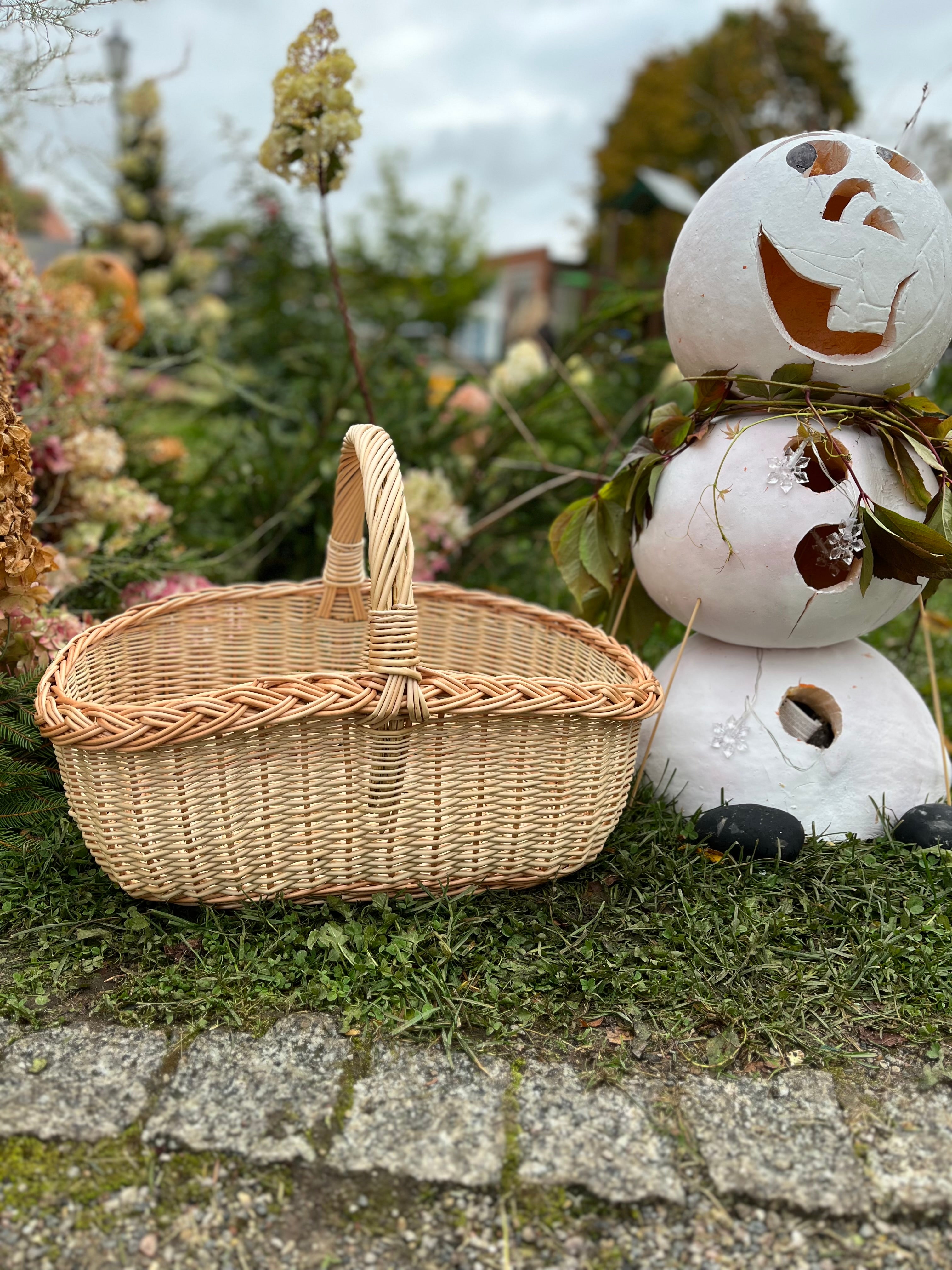 Rectangular Wicker Basket with Braided Handle