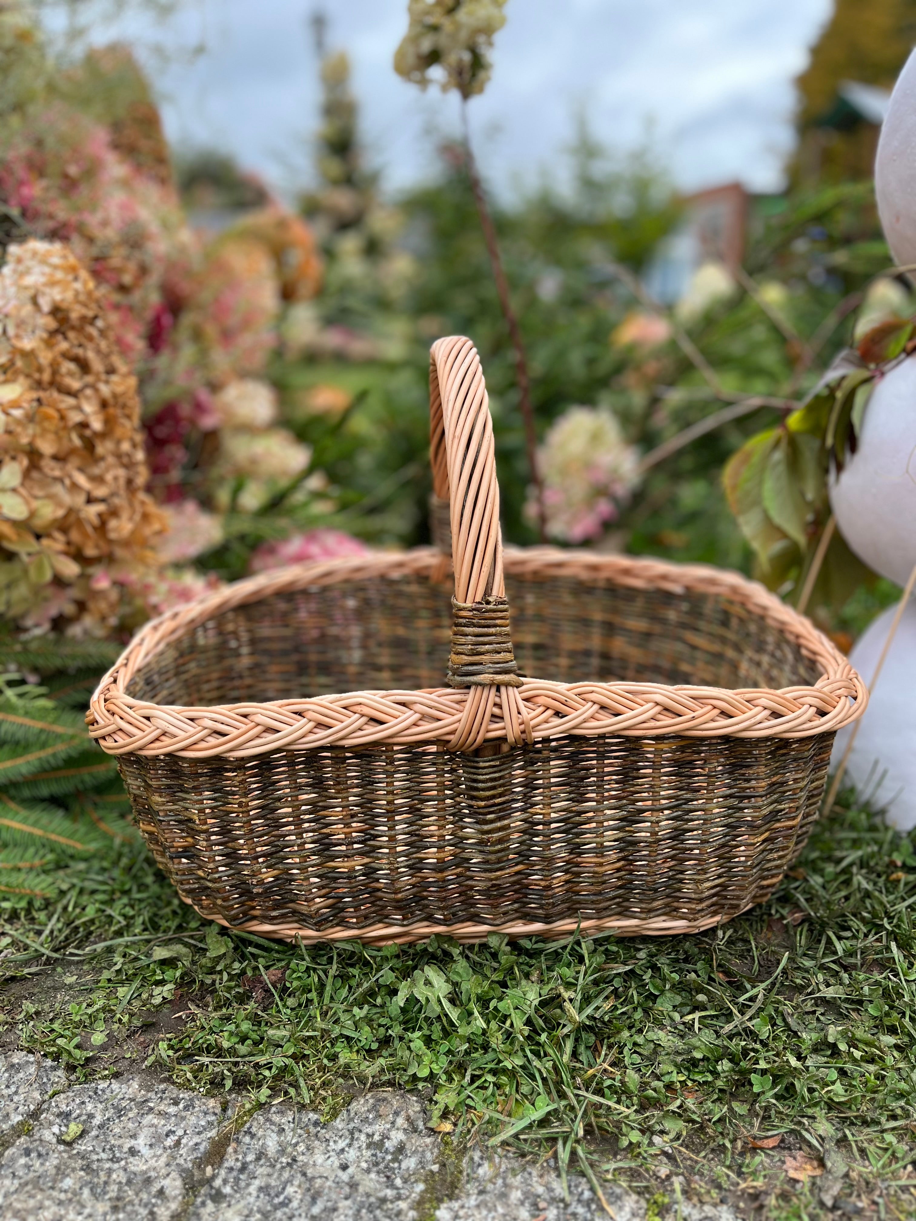Rectangular Wicker Basket with Braided Handle