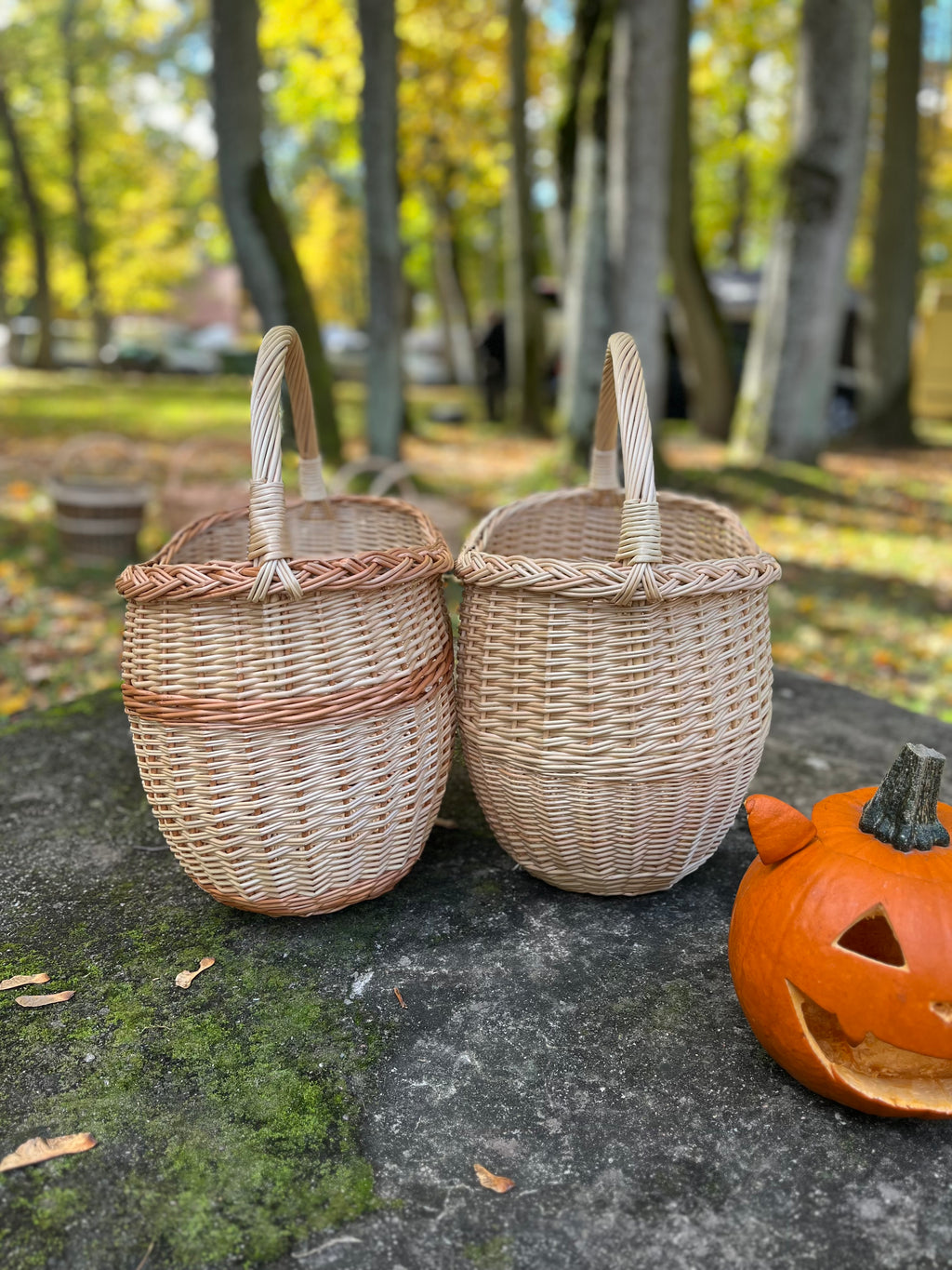 Round Wicker Basket with Central Handle