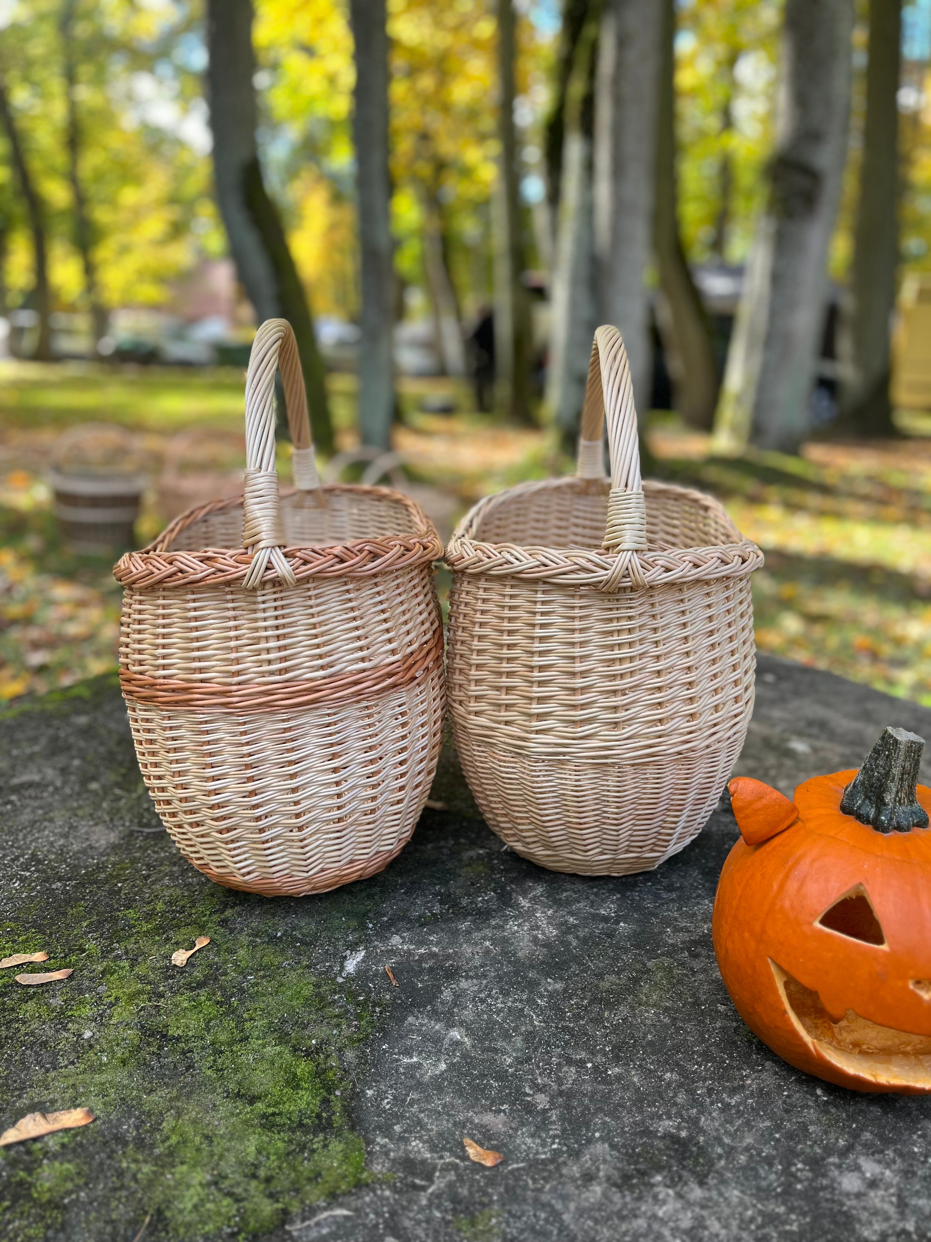 Round Wicker Basket with Central Handle