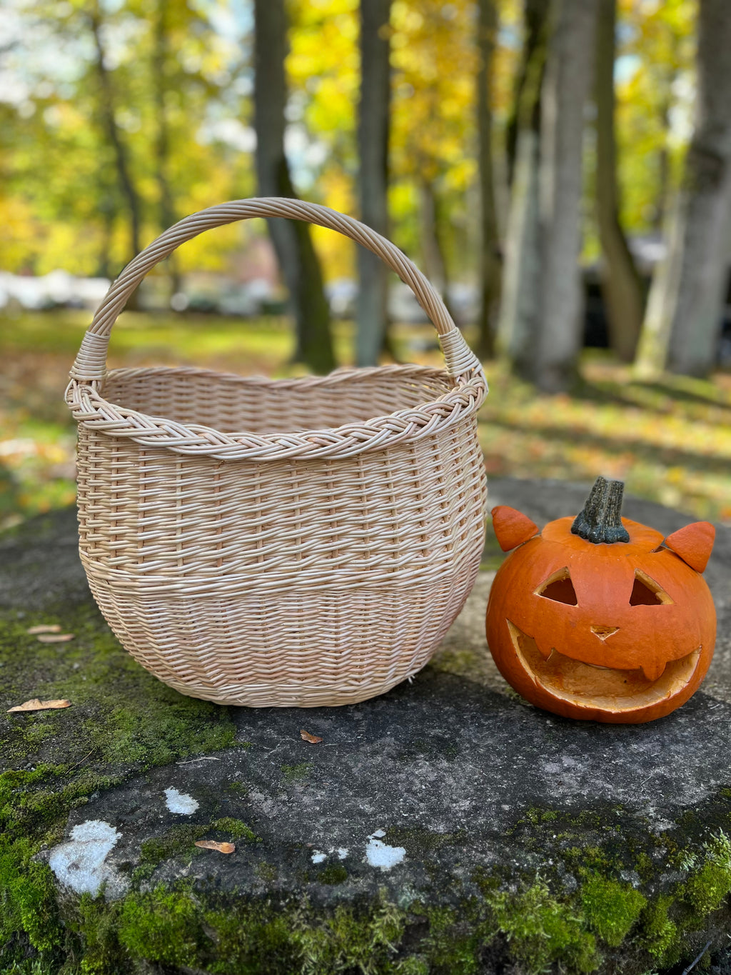 Round Wicker Basket with Central Handle