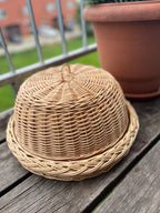 Wicker Food Cloche with Round Tray