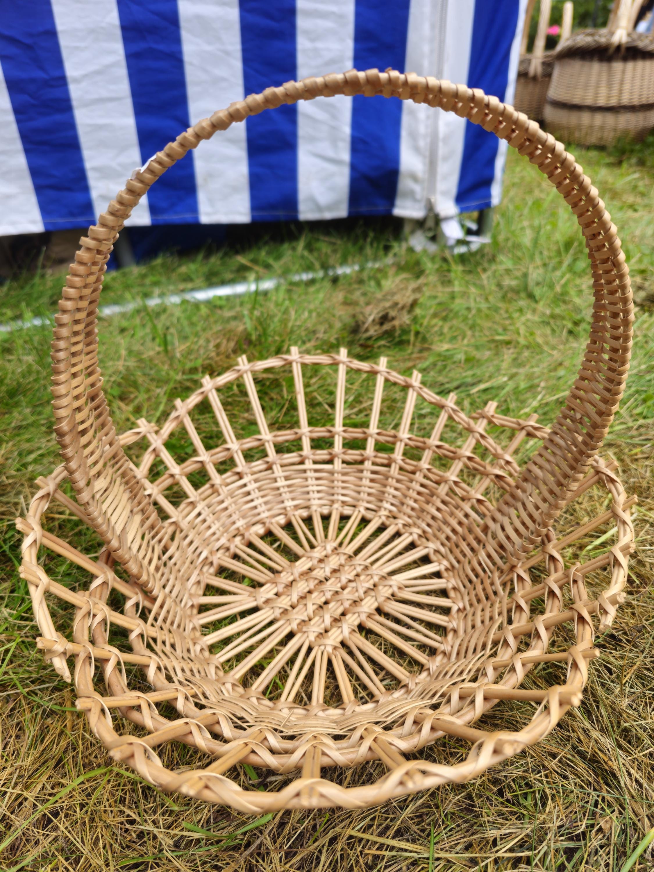 Shallow Wicker Display Basket with Arched Handle