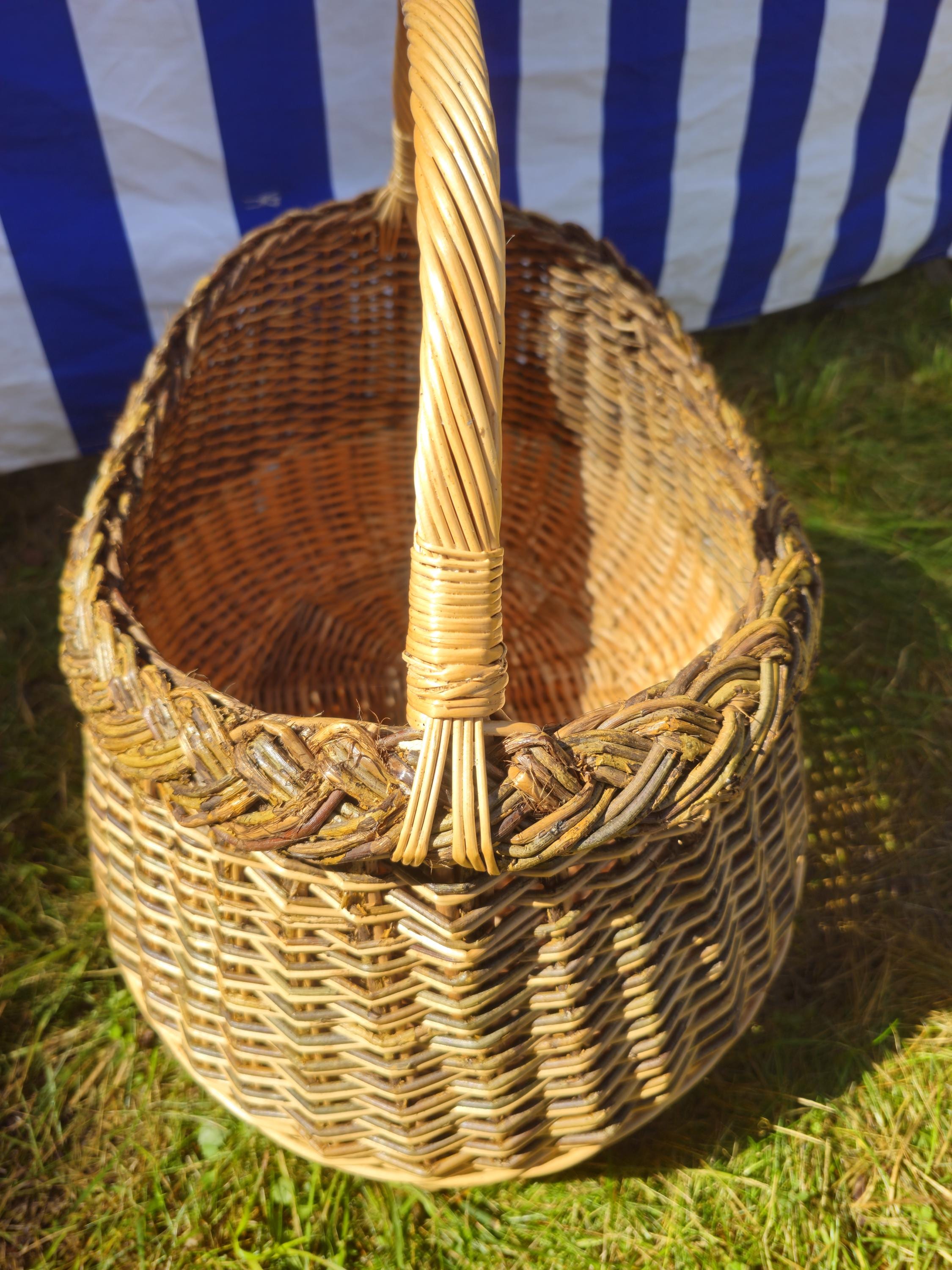 Wicker Mushroom Basket with Braided Rim