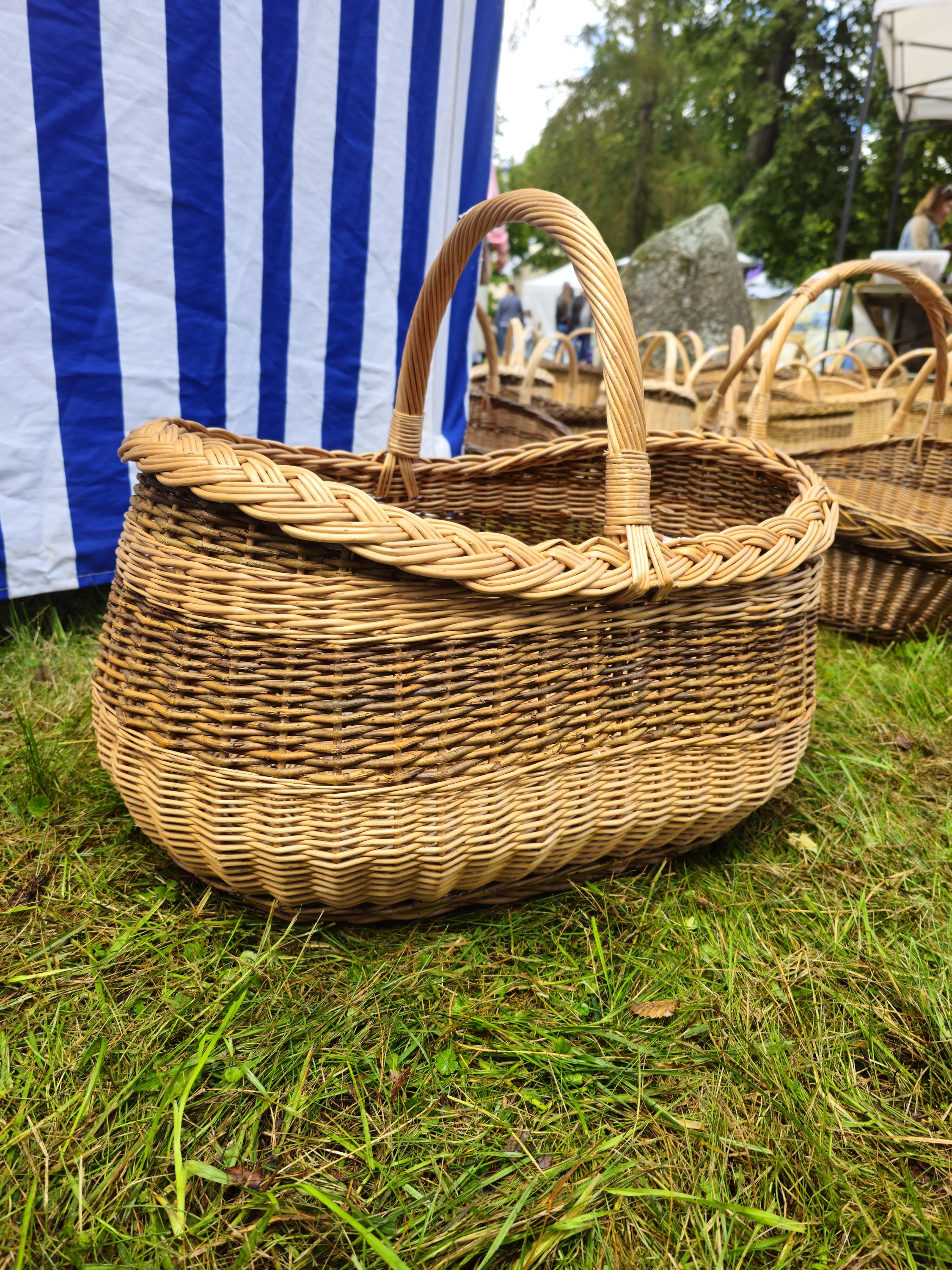 Braided Rim Large Wicker Gathering Basket