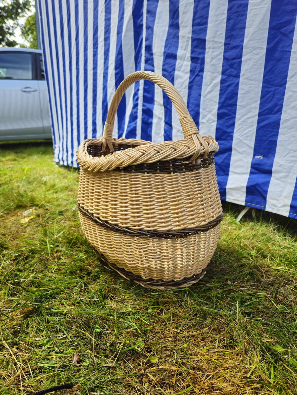 Long Willow Basket with Braided Rim