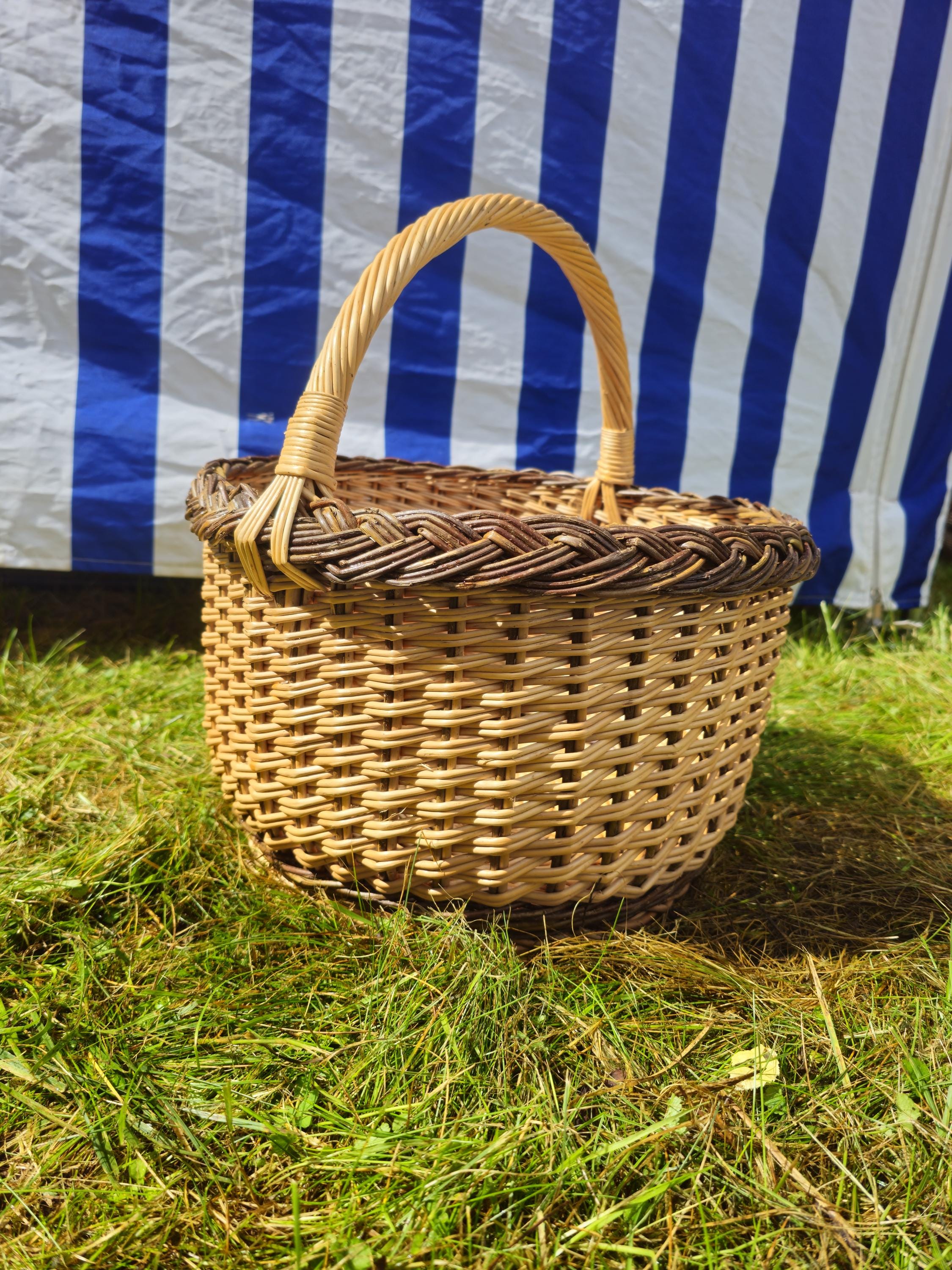 Oval Wicker Mushroom Basket with Braided Rim
