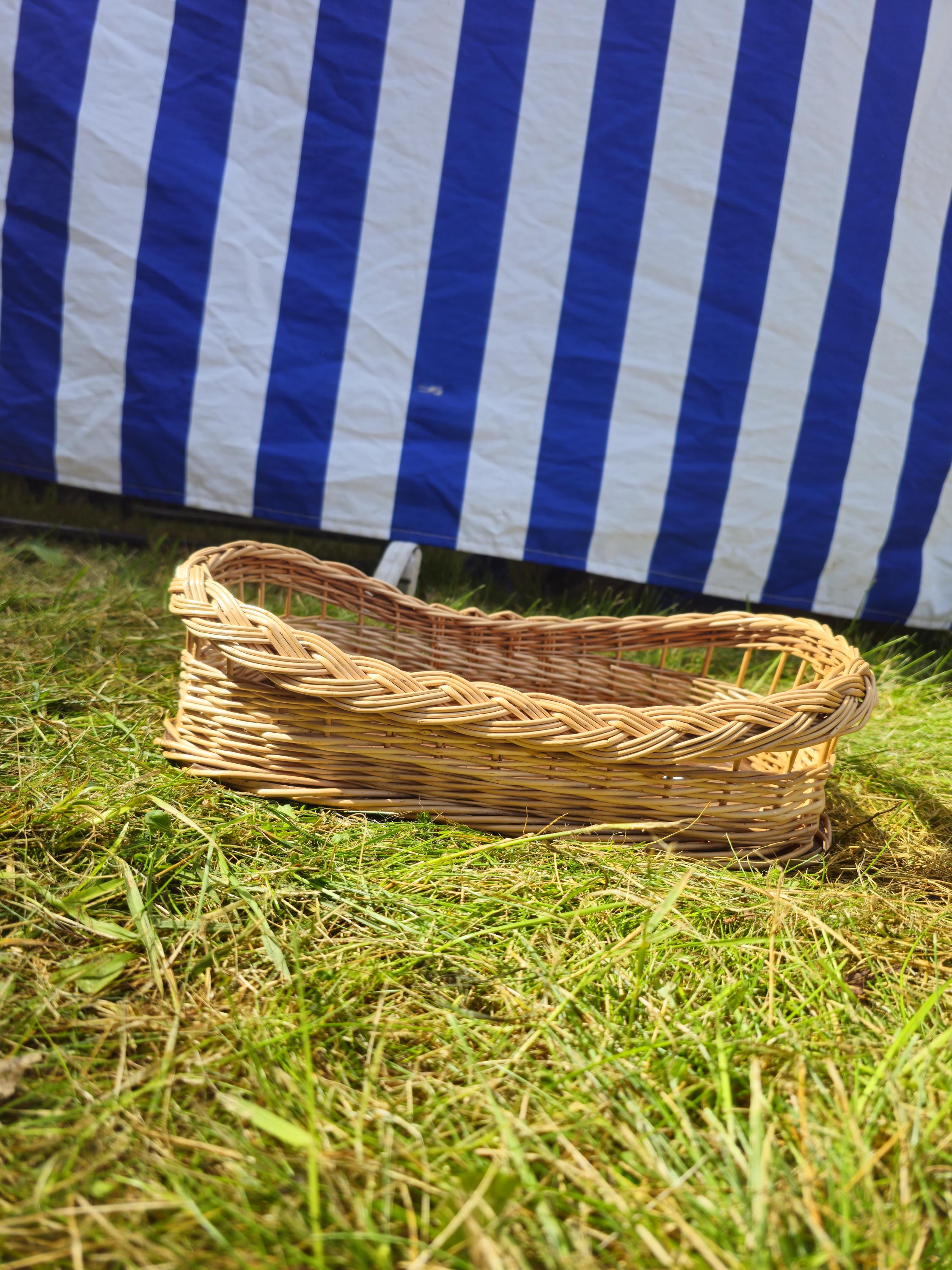 Wicker Serving Tray with Wooden Base