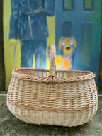 Extra Large Wicker Storage Basket in Gold/Pink — handmade wicker basket
