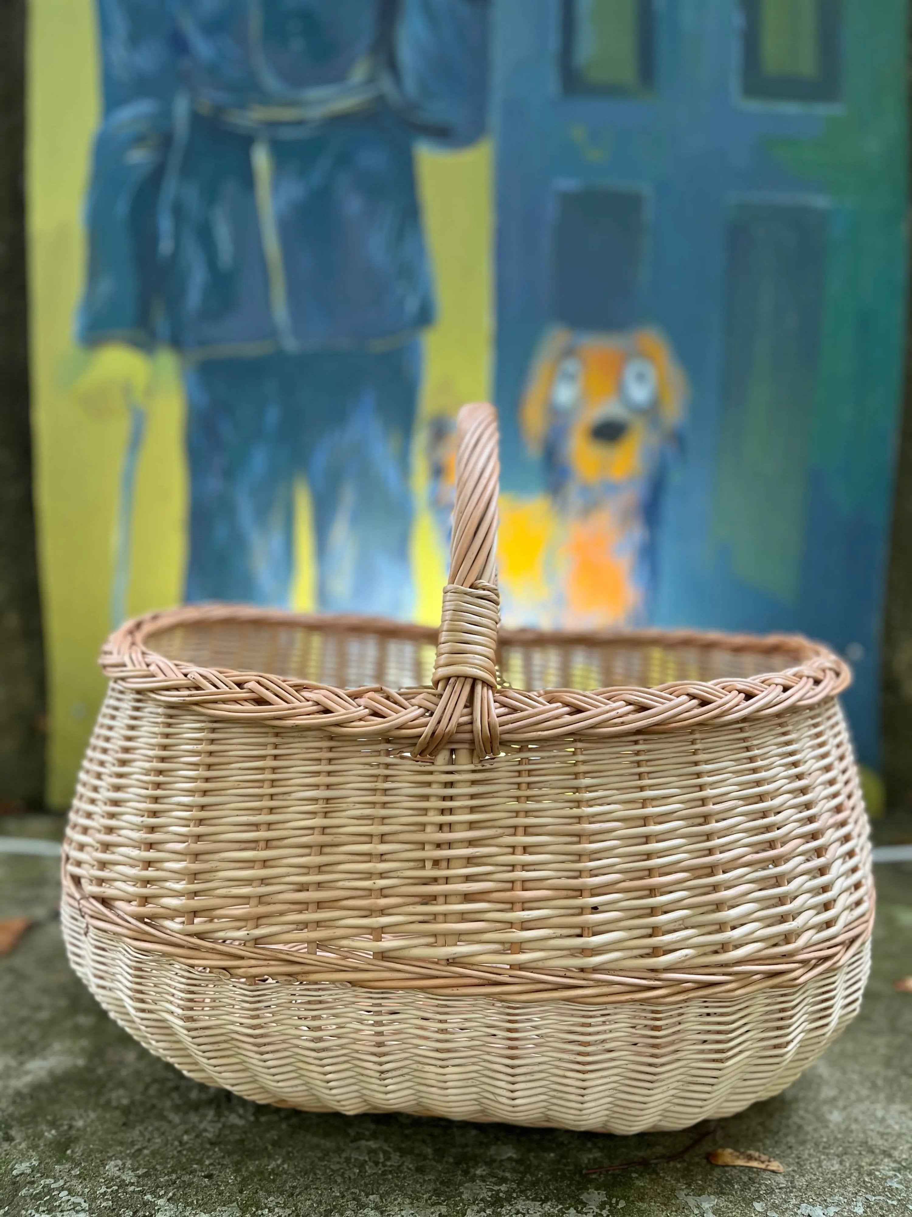 Extra Large Wicker Storage Basket in Gold/Pink — handmade wicker basket